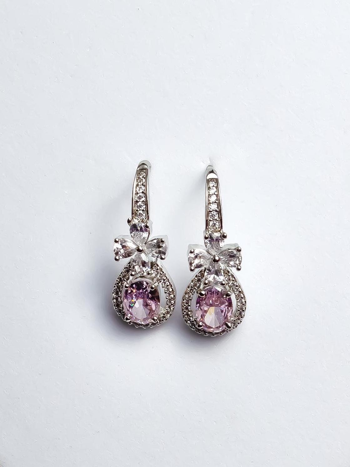 Pink Drop Dangle Earrings Bridesmaid Gift Gift for Her Elegant Jewelry American Diamond Earrings