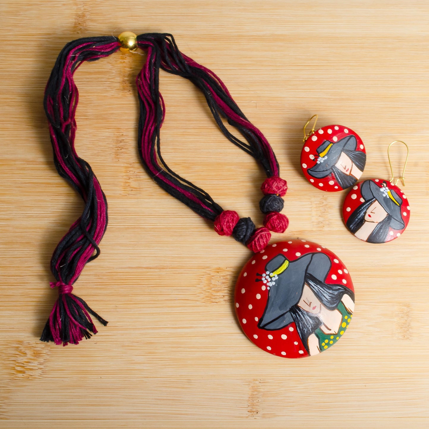 Red Lady in Love Clay Jewelry Set Handmade Valentine’s Day Gift for Women