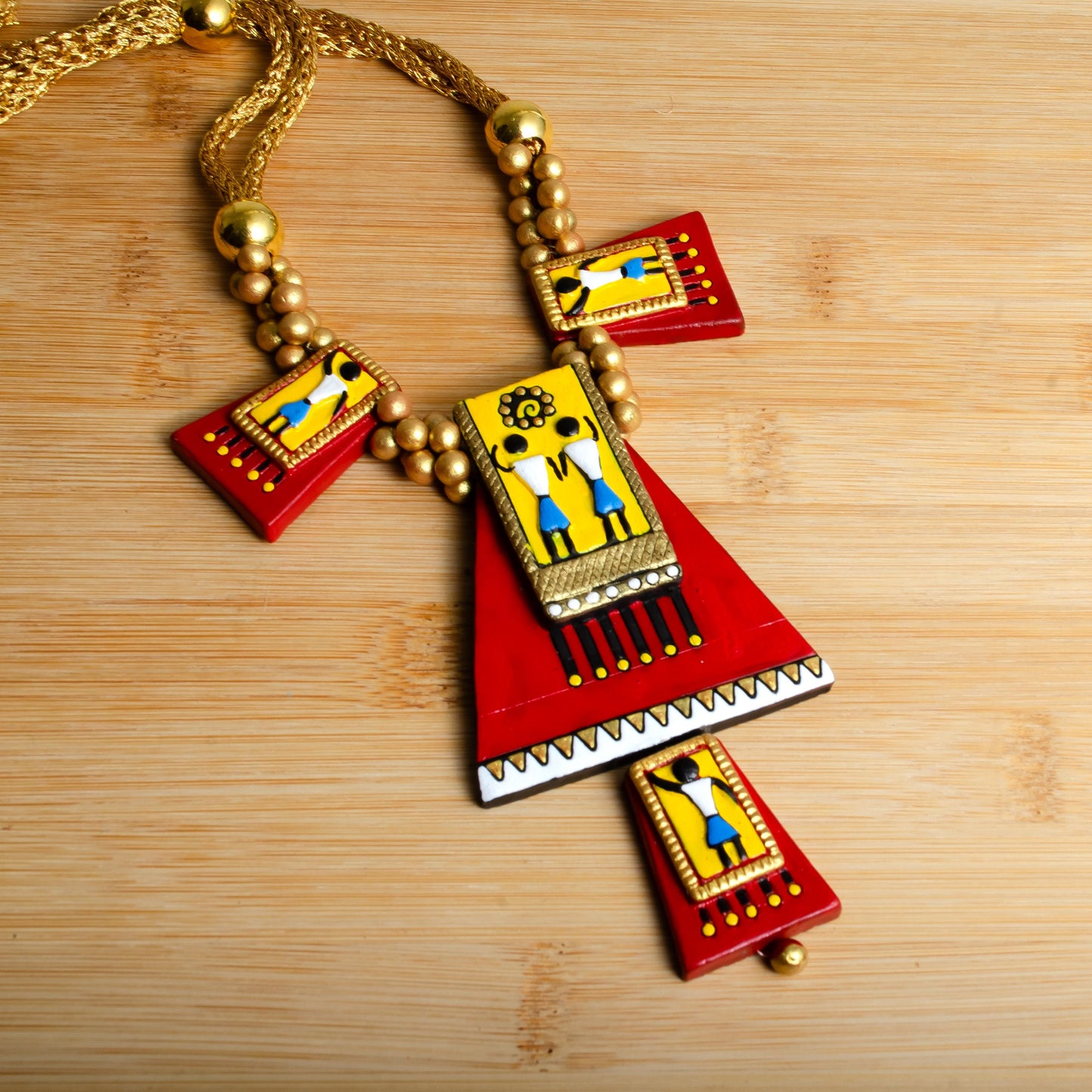 Red Clay Jewelry Set with Tribal Design Handmade Jewelry Statement Earrings Gifts for Her