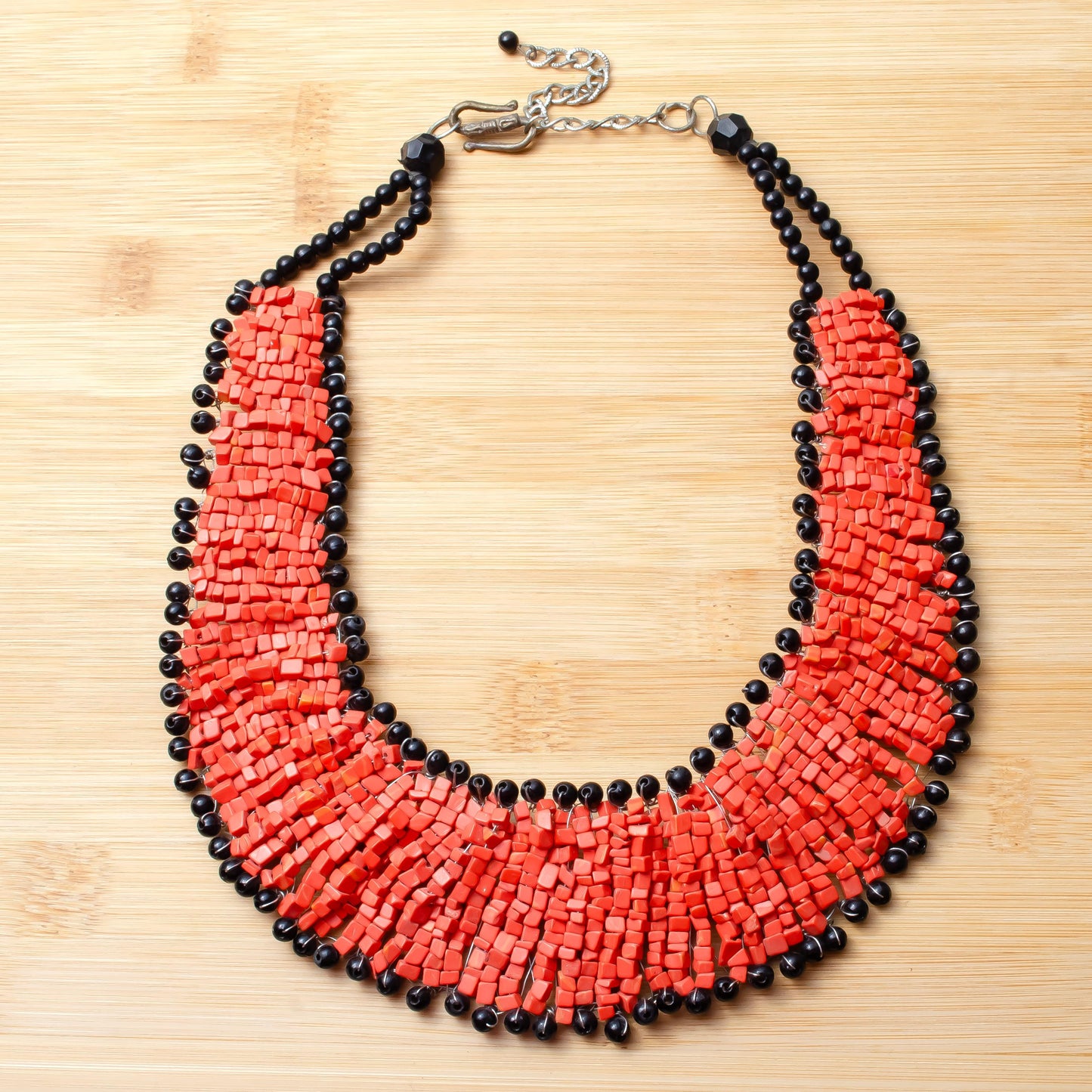 Mosaic Glass Bead Choker Necklace Unique Jewelry Weaved on Copper Wire Gift for Her