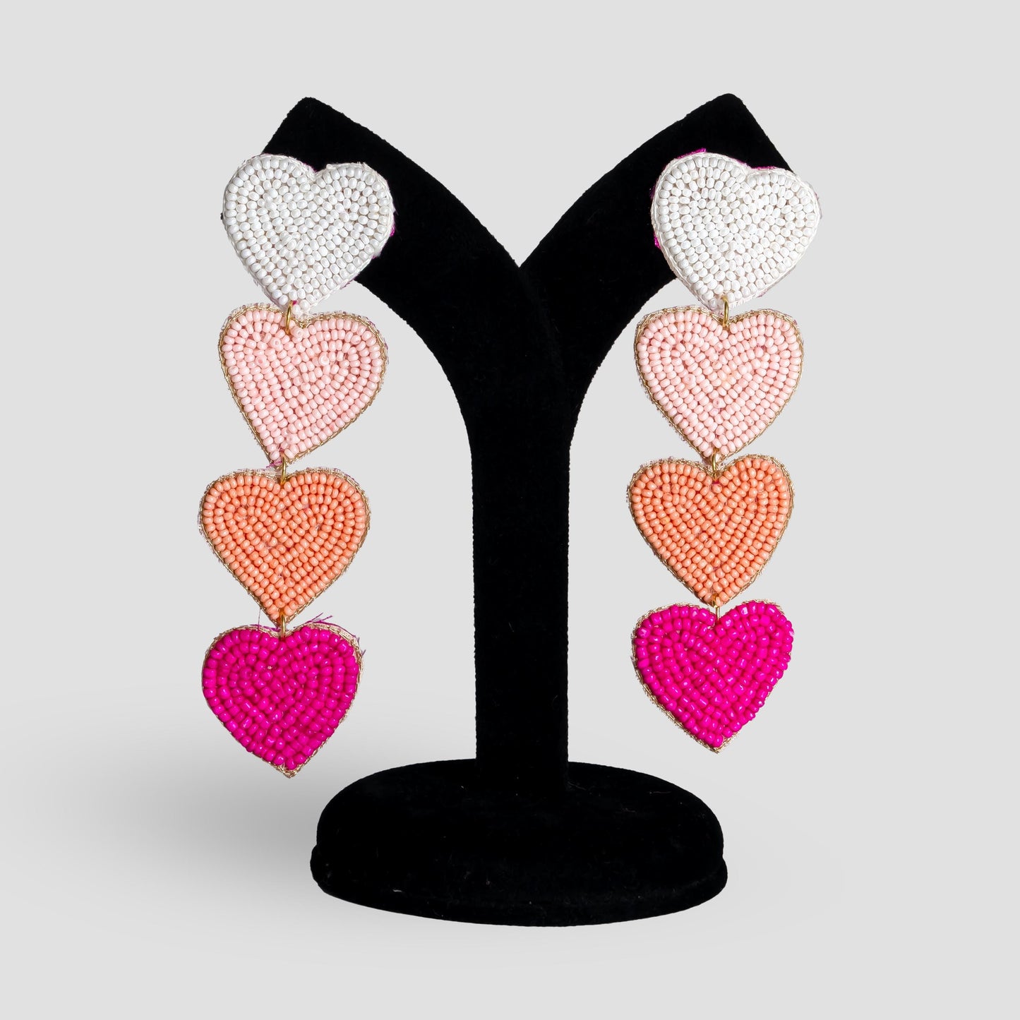 Pink Heart Seed Bead Long Earrings Lightweight Boho Jewelry Valentine’s Day Gift for Her