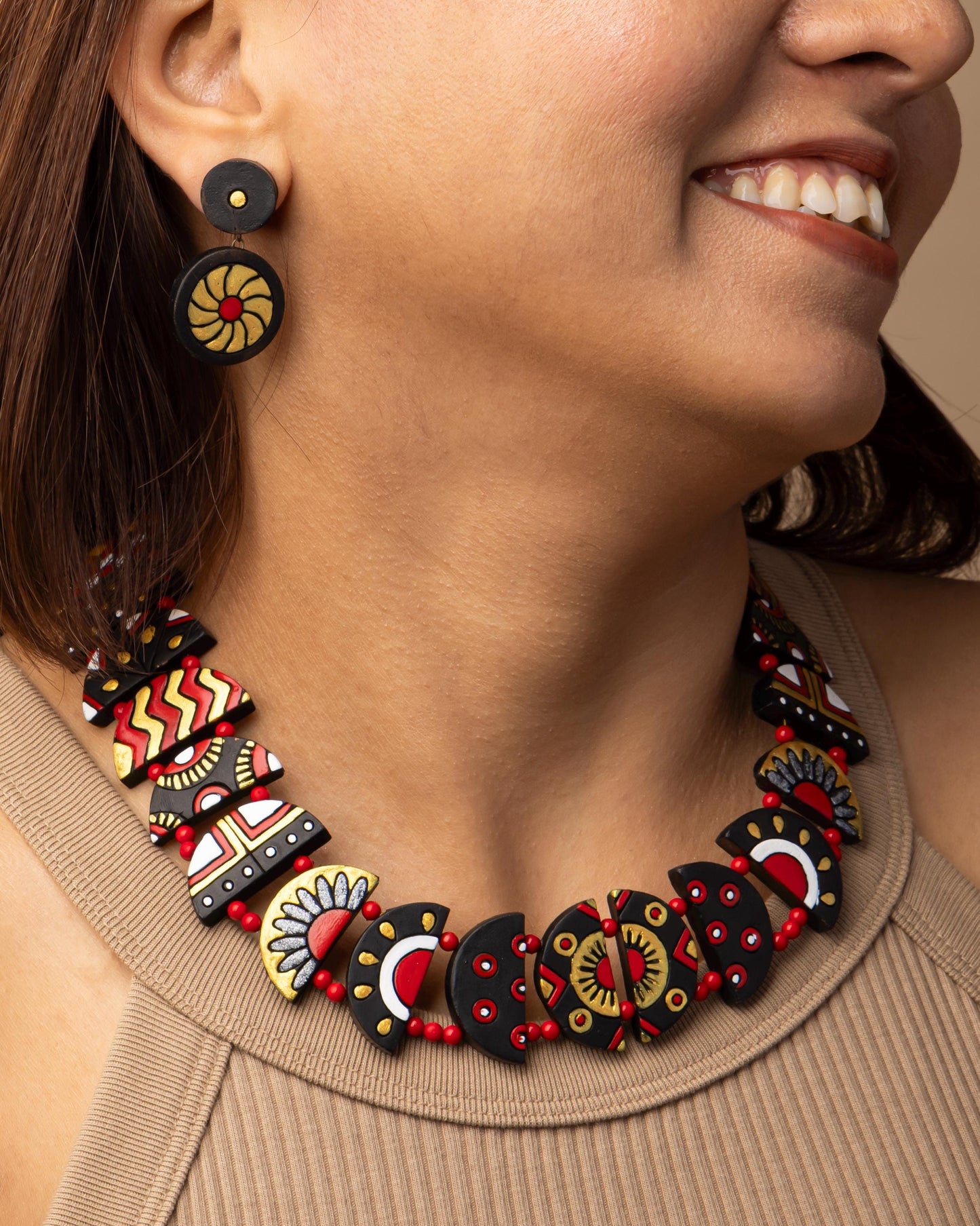 Celestial Necklace For Women Clay Earring Handmade Jewelry Set For Women Nickel Free Earing Summer Clay Necklace And Earring Set Boho