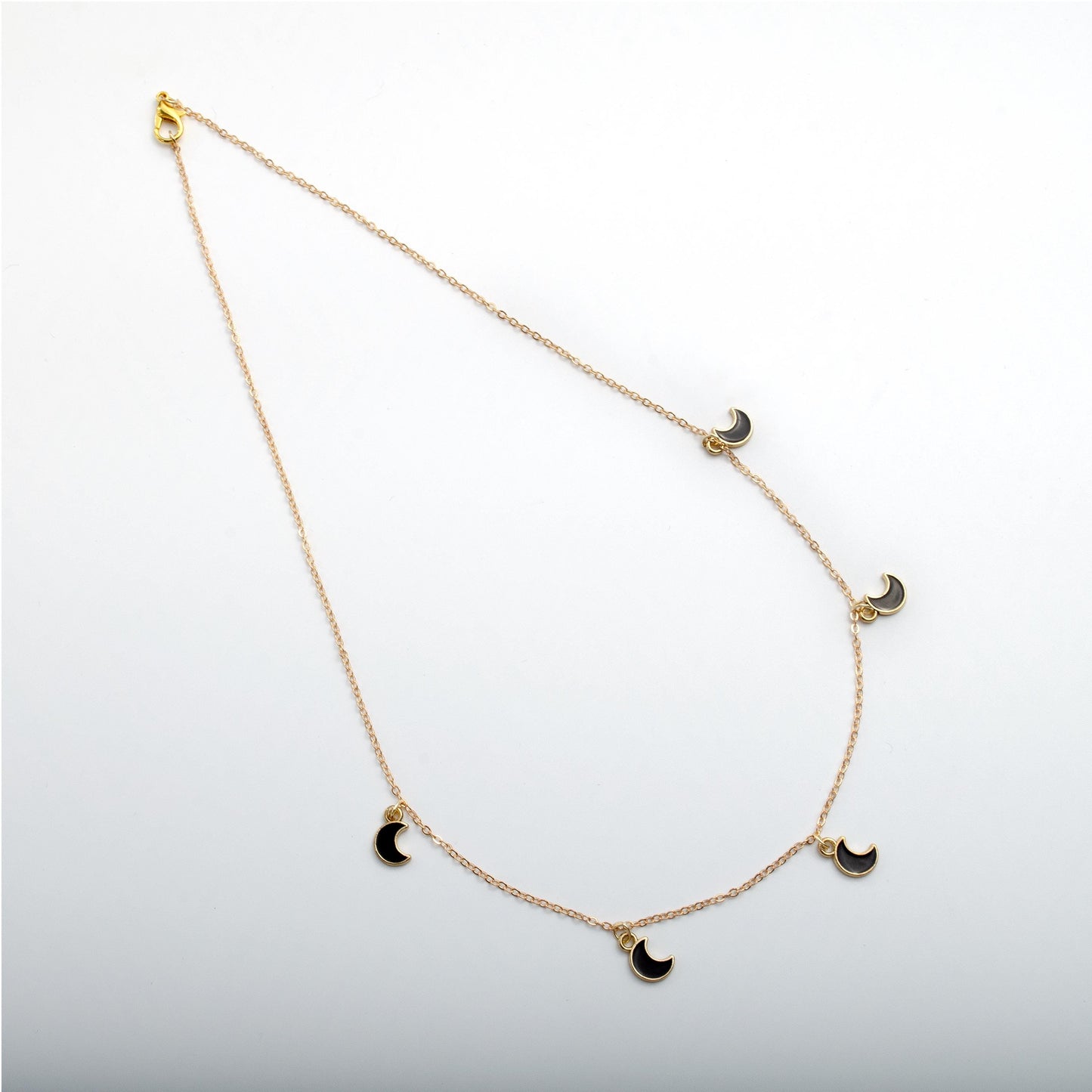 Minimalist Half Moon Mini Donut Necklace Handmade Adjustable Black Moon-Inspired Design