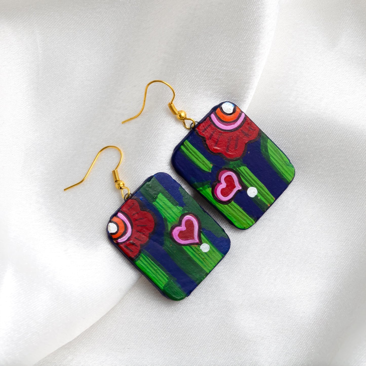 Handmade Valentine Heart Abstract Clay Jewelry Set Lightweight Boho Dangle Earrings Valentine’s Gift