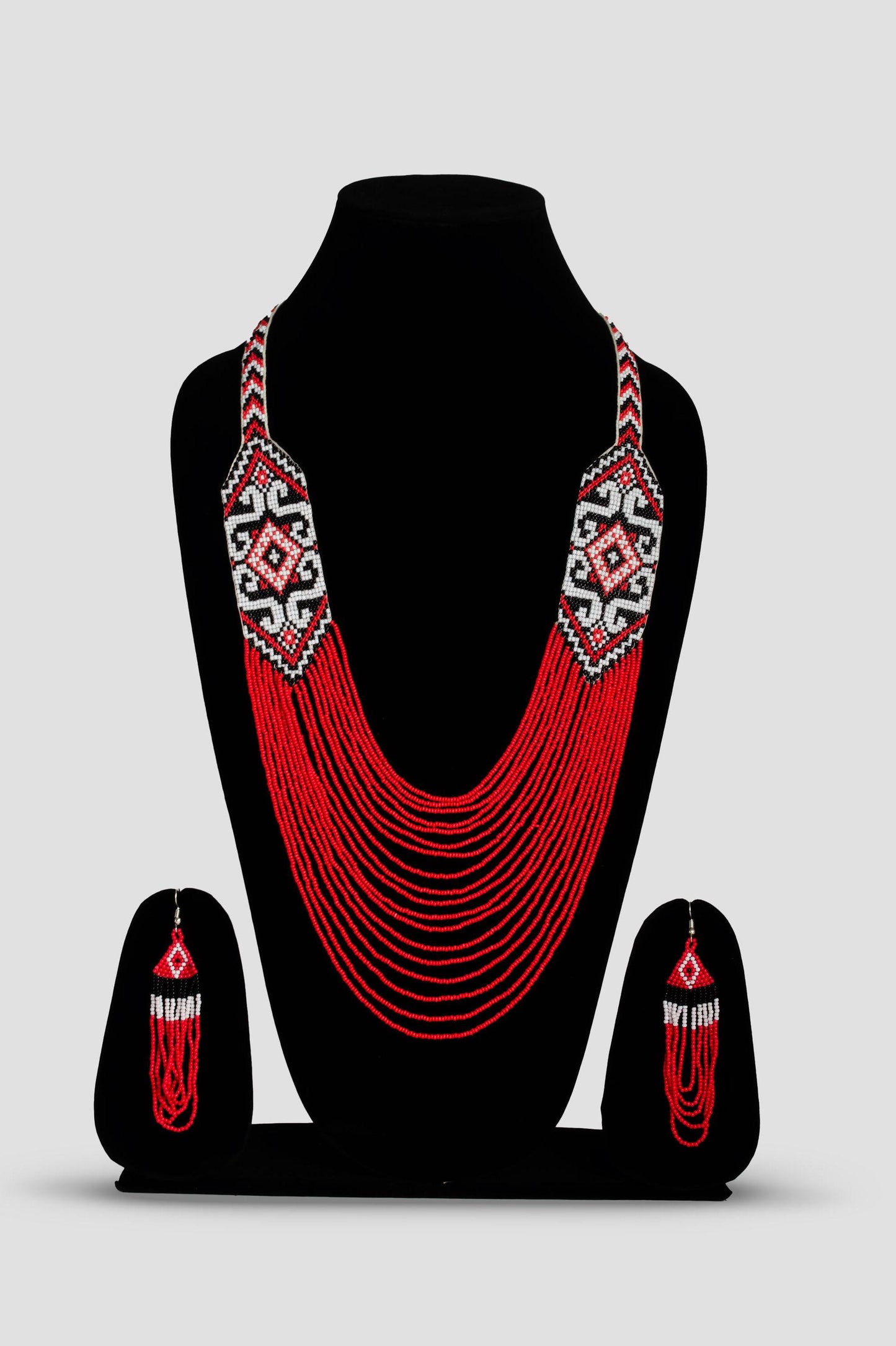 Red Native American Style Beaded Statement Necklace Boho Jewelry Perfect Christmas Gift