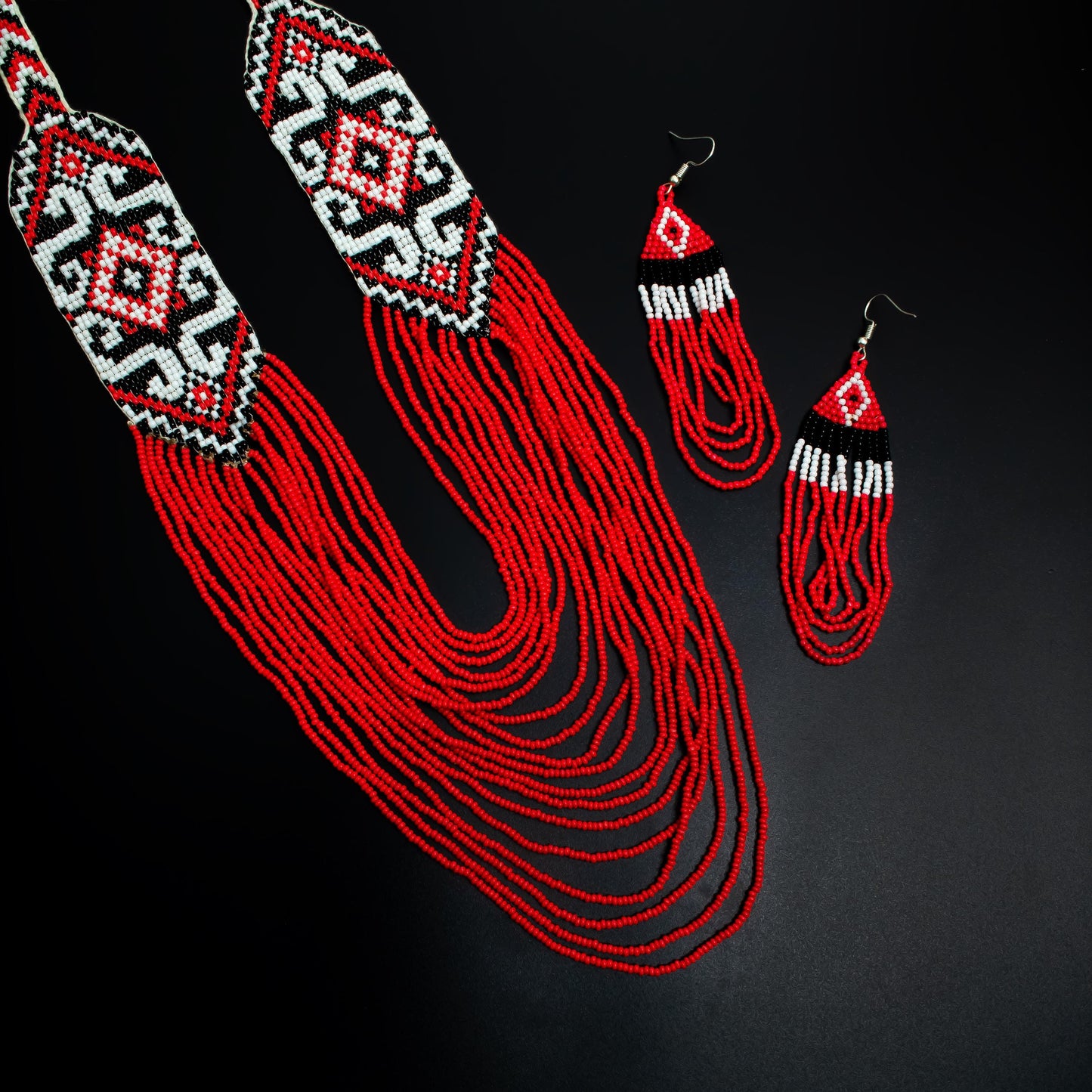 Red Native American Style Beaded Statement Necklace Boho Jewelry Perfect Christmas Gift