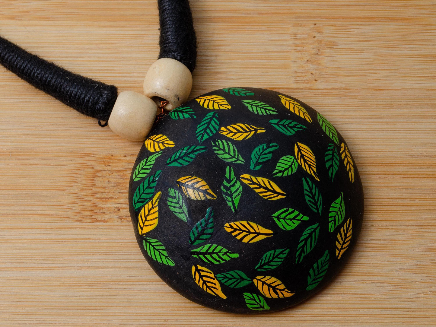 Mystical Leaf Earrings on Black Base Green Yellow Leaf Design Handmade Jewelry Unique Gift for Her Hypo allergic Jewelry Set