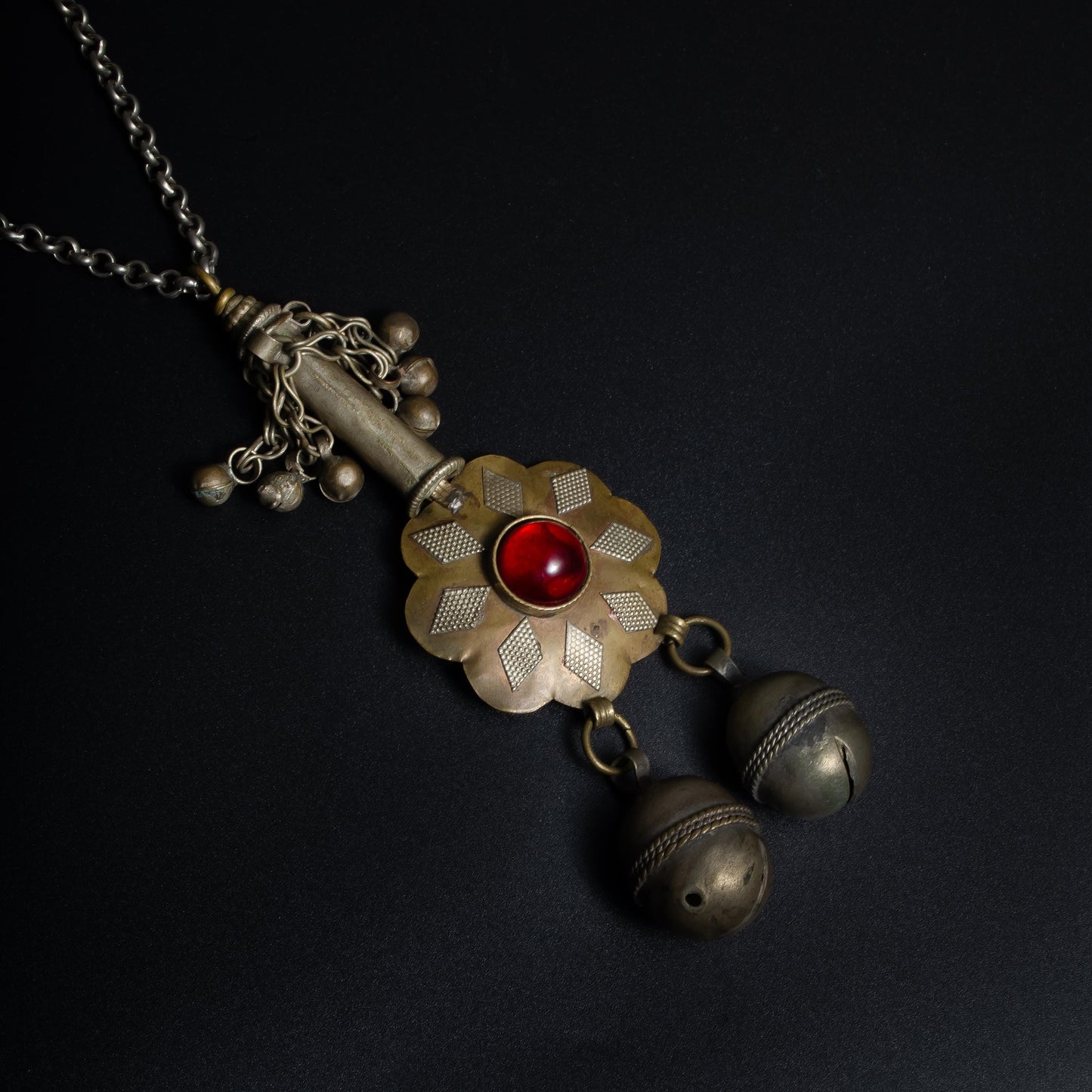 Vintage Afghan Jewelry Necklace Handmade Tribal Pendant with Red Glass Stone Gypsy Jewelry Afghan Tribal Necklace