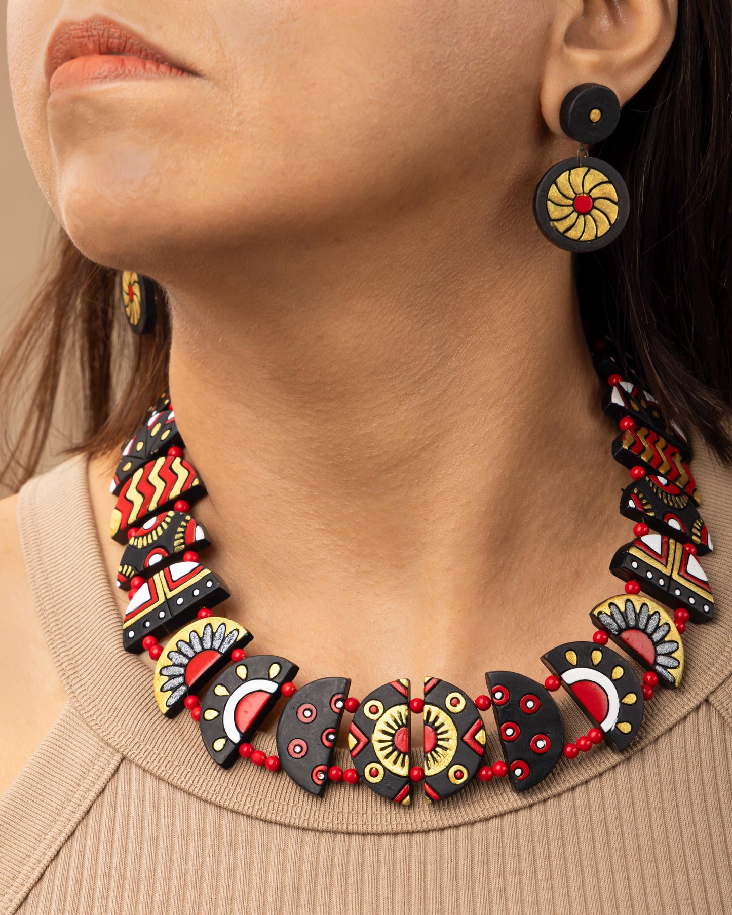 Celestial Necklace For Women Clay Earring Handmade Jewelry Set For Women Nickel Free Earing Summer Clay Necklace And Earring Set Boho