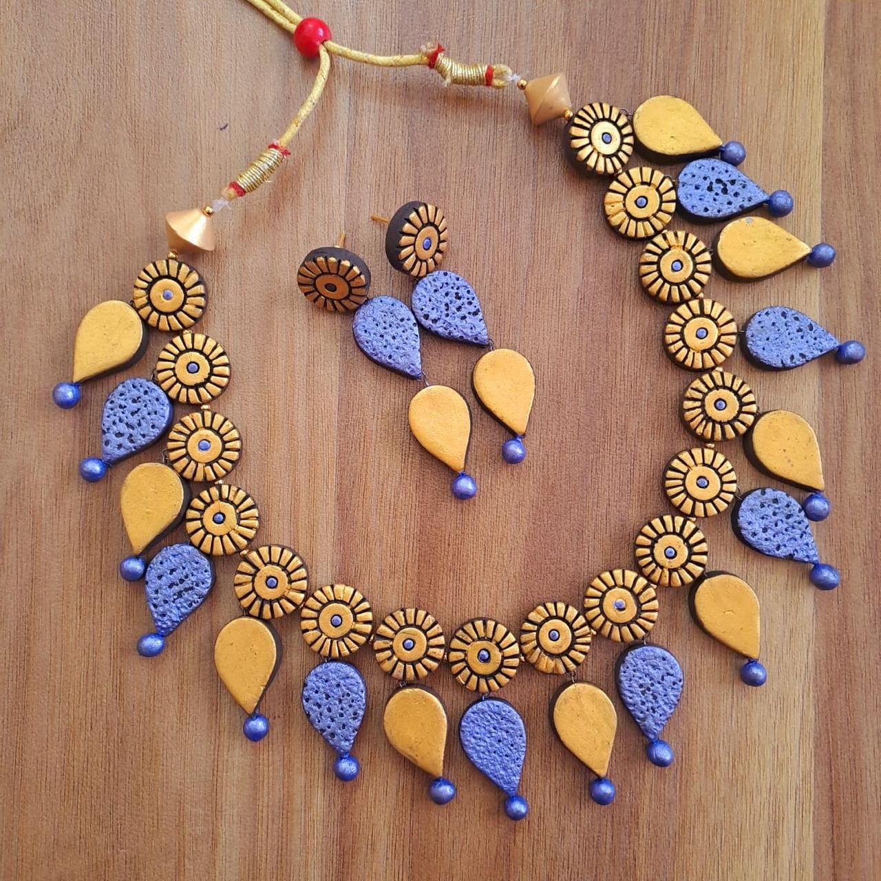 Purple And Golden Clay Jewelry Set Minimalist Necklace And Boho Dangle Earrings Aesthetic Jewelry