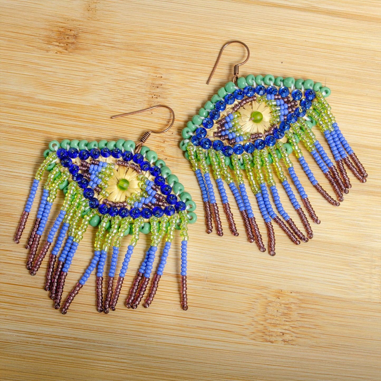 Mystical Evil Eye Seed Beads Earrings Handcrafted Boho Jewelry Evil Eye Earrings Handmade Gift for Her Fringes Earrings