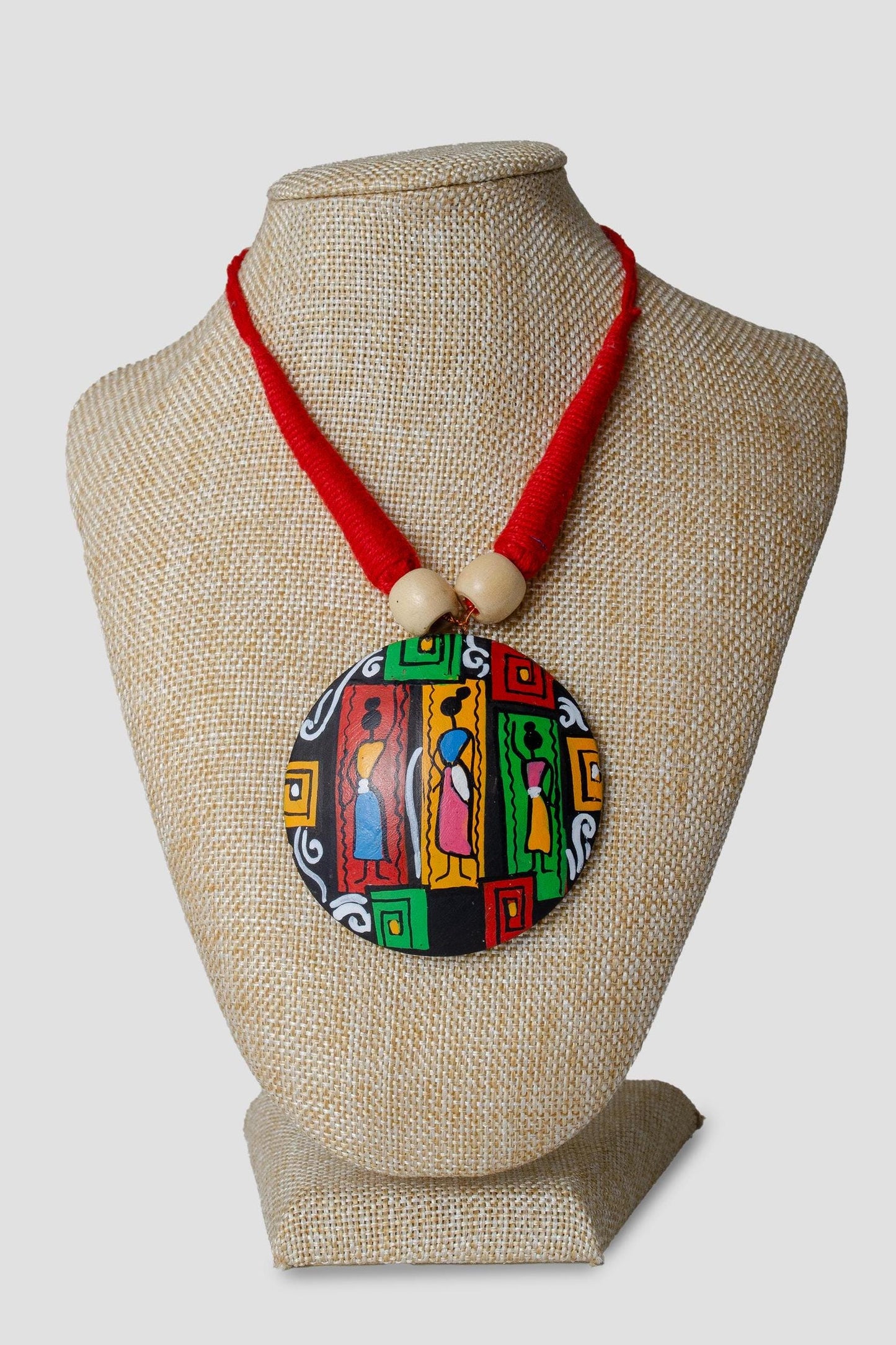 Red Oval Geometric Clay Necklace Bohemian Earrings Vibrant Tribal Design Jewelry Matching Earrings Hypoallergenic Jewelry Set