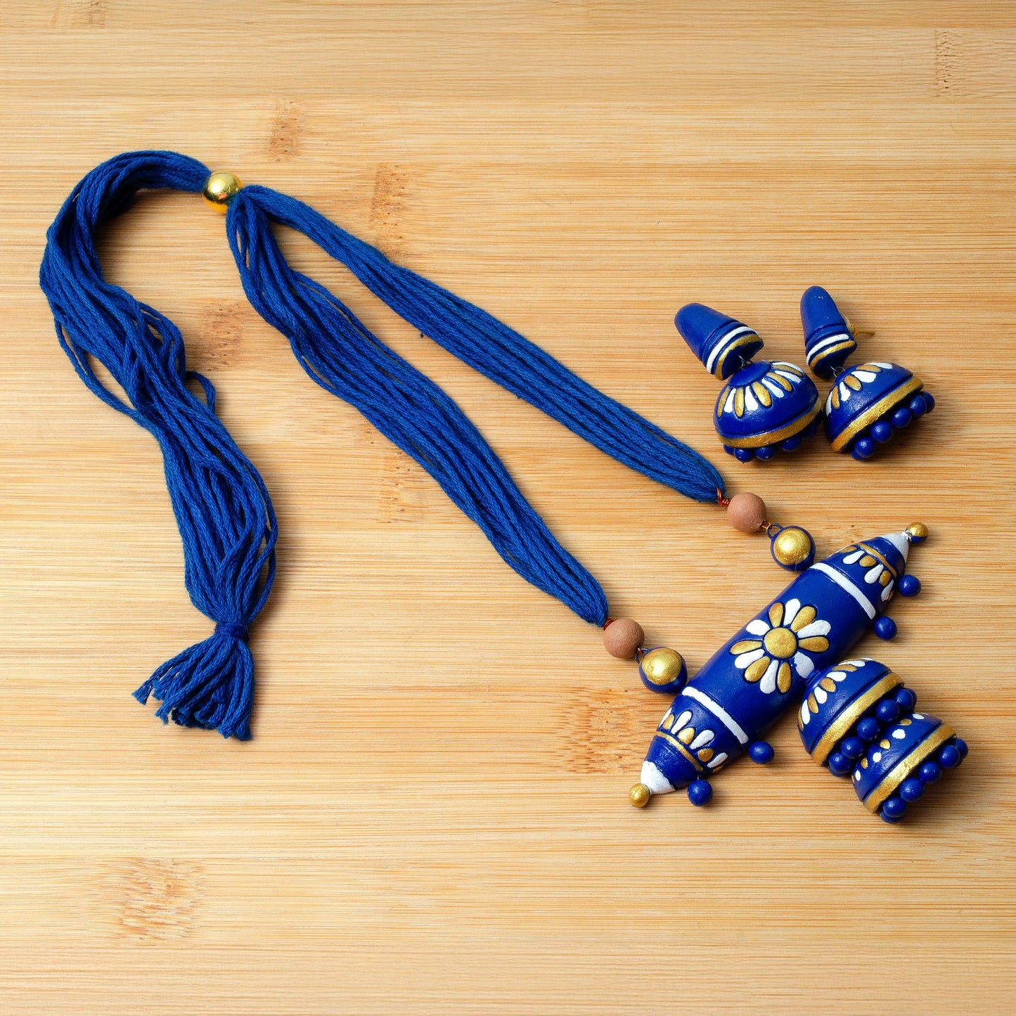Earthen Clay Green And Blue Tribe Design Set Small Cute Clay Earrings Fancy Earrings for Everyday Style
