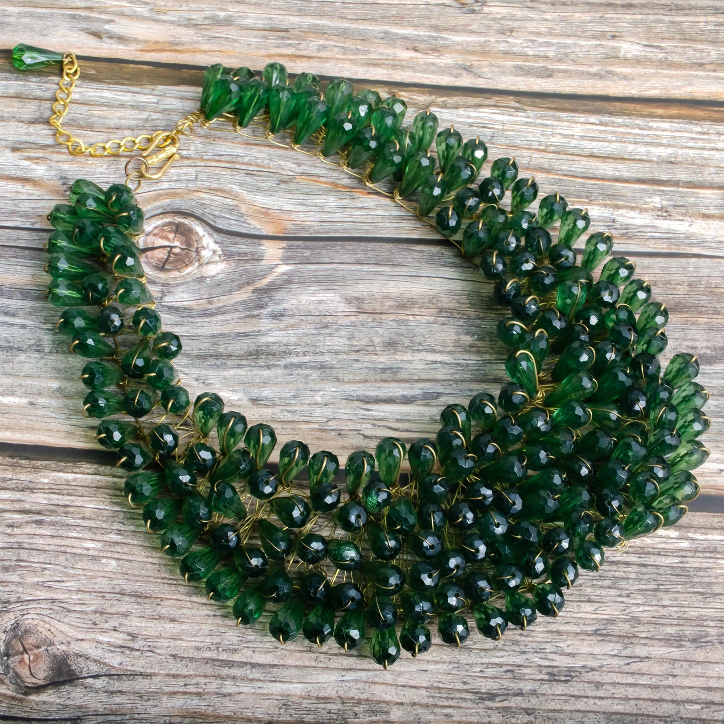 Red And Green Glass Beads Statement Necklace Handmade Jewelry Unique Gift for Her