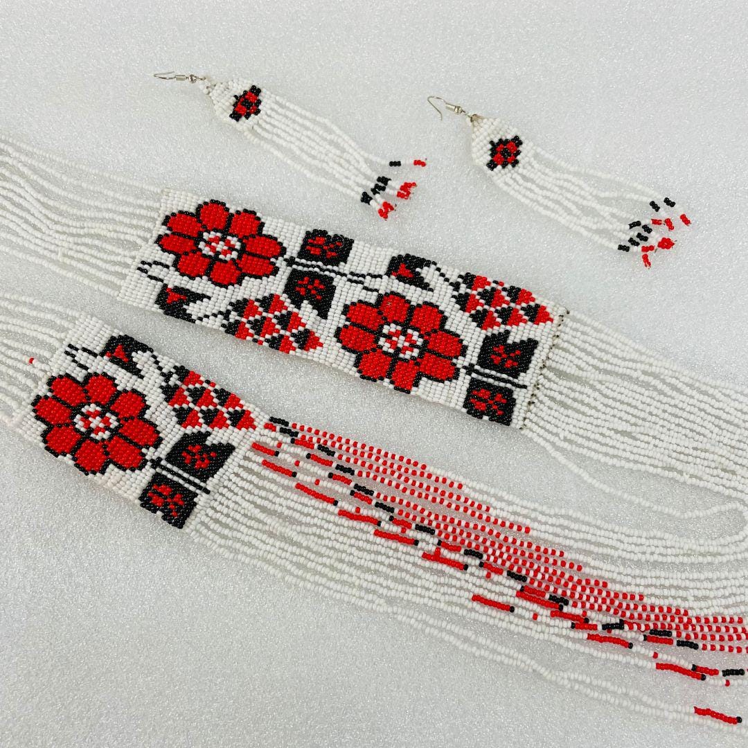 Rose Beaded Earring Fringe Beaded Earring For Women Gift For Friend Birthday Unique Gift For Women Friend Necklace With Red Jewelry Set Bead