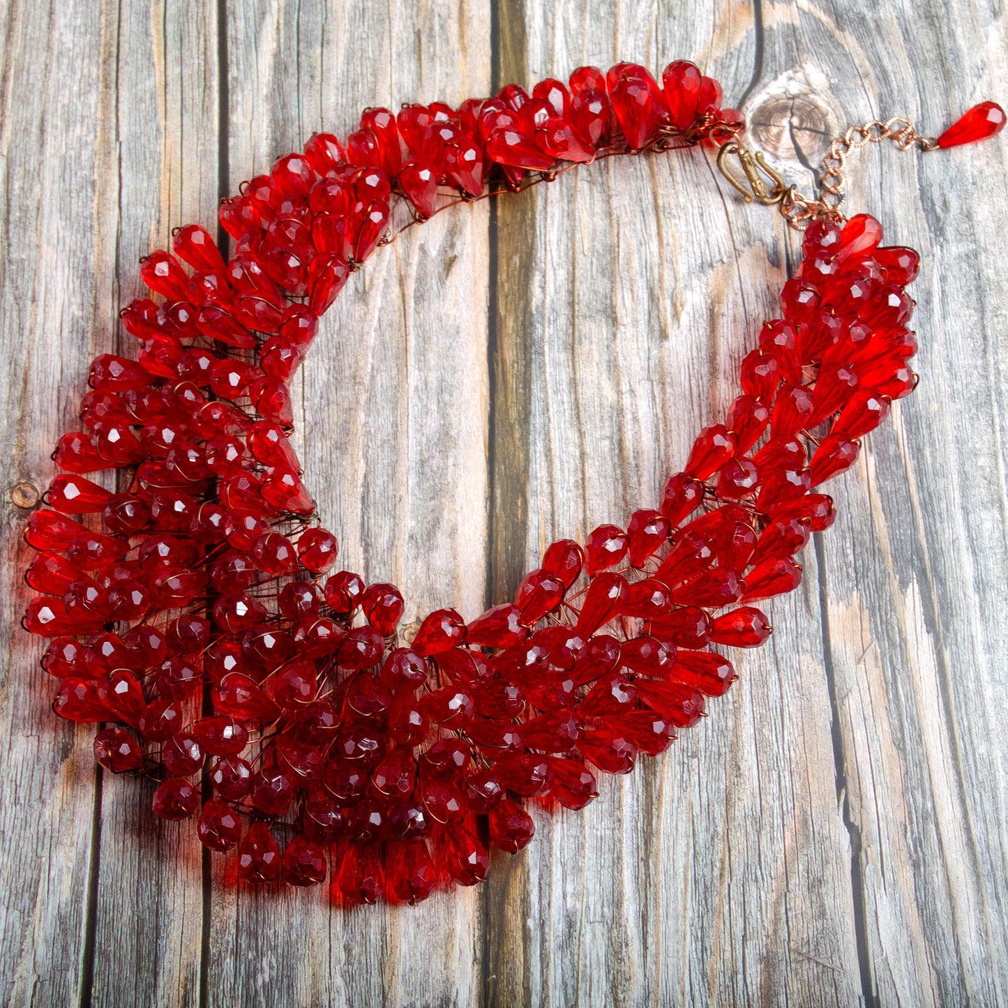 Red And Green Glass Beads Statement Necklace Handmade Jewelry Unique Gift for Her