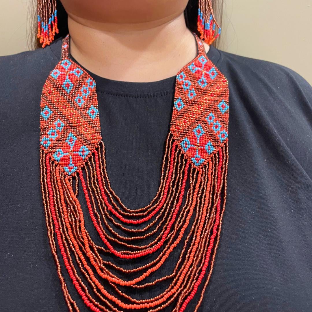 Red Beaded Necklace For Women Red Necklace Small Bead Woven Necklace Beaded Vintage Beaded Necklace Set Red Women Gift Ideas For Wedding