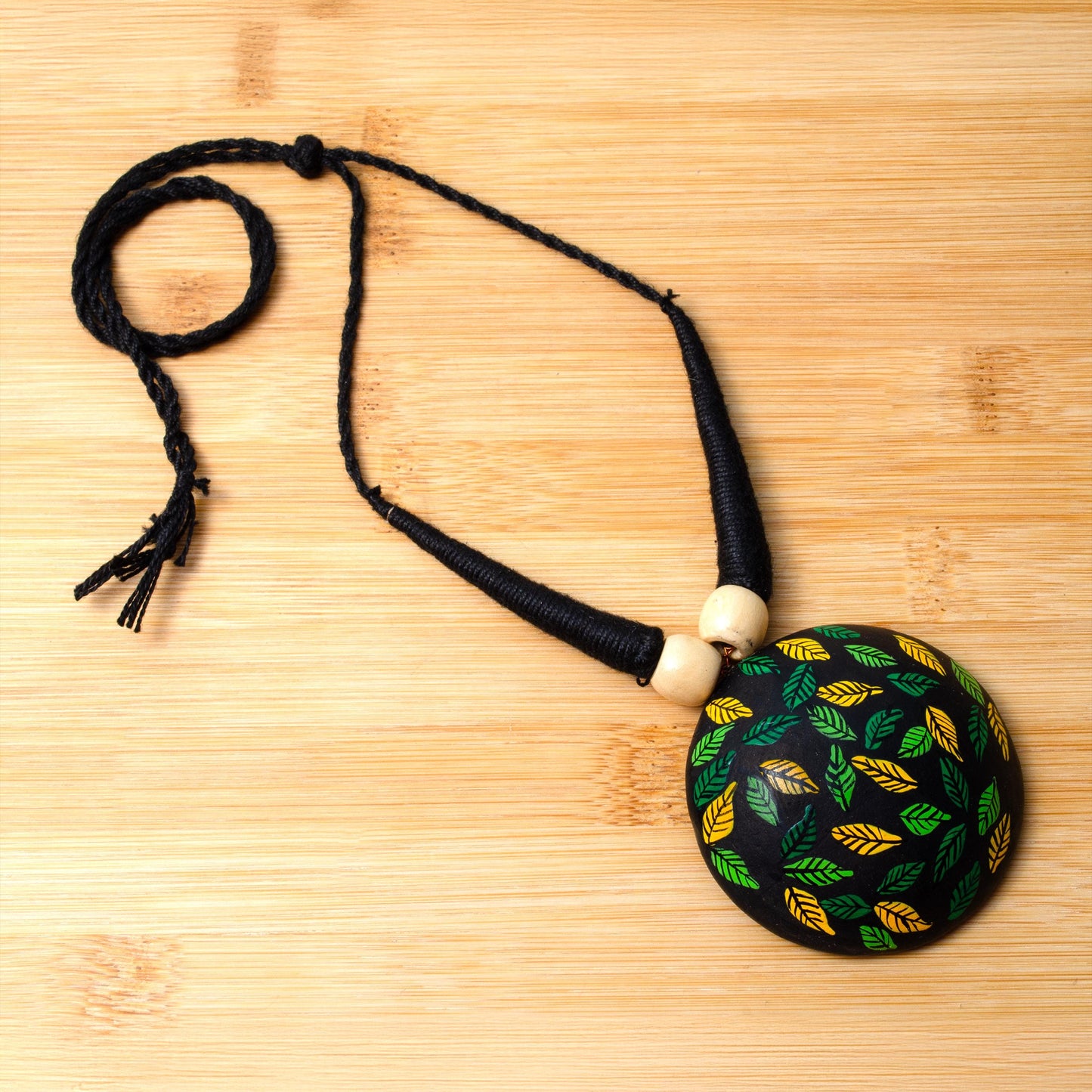 Mystical Leaf Earrings on Black Base Green Yellow Leaf Design Handmade Jewelry Unique Gift for Her Hypo allergic Jewelry Set