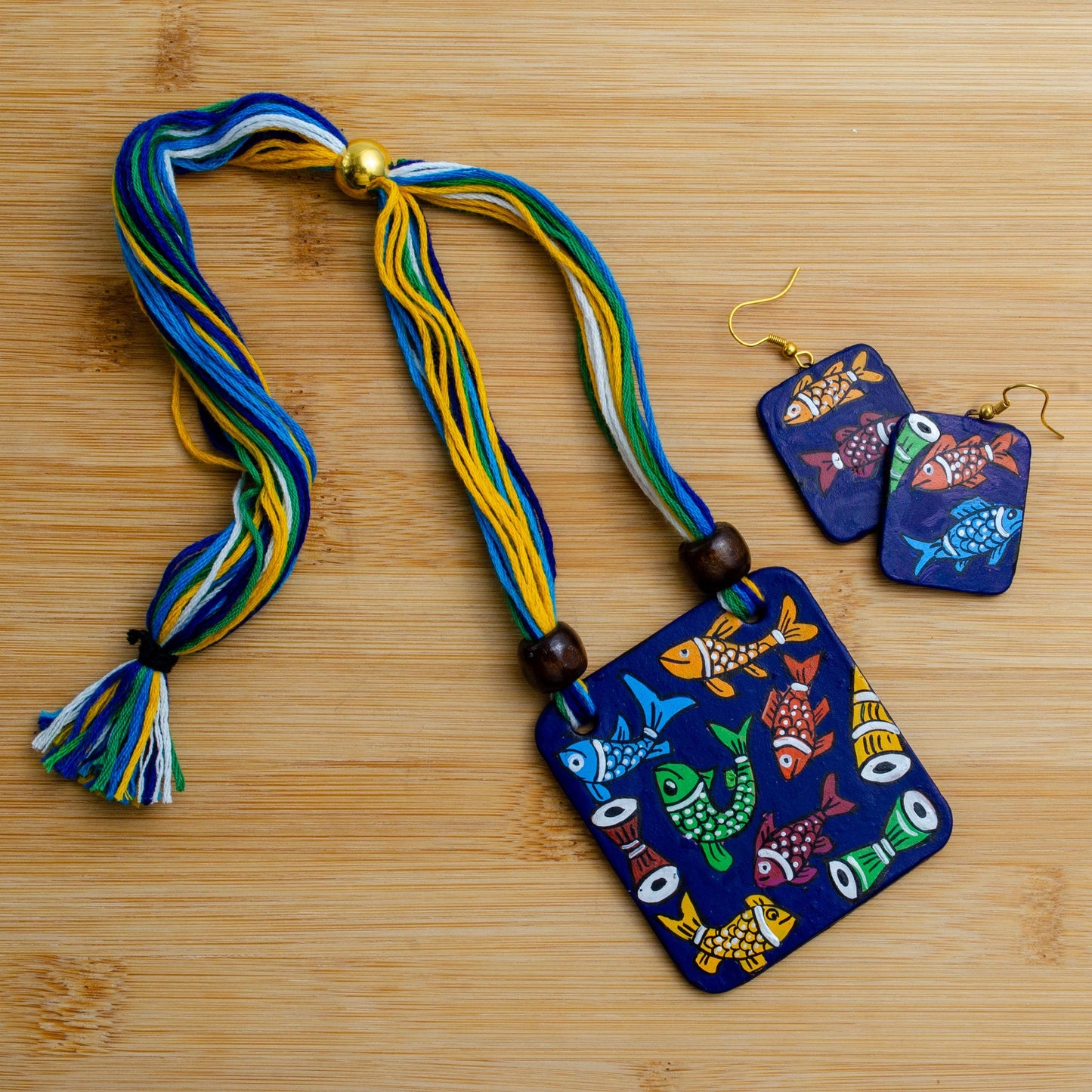 Square Clay Jewelry Set with Fish Design Unique Dangling Earrings Gifts for Women
