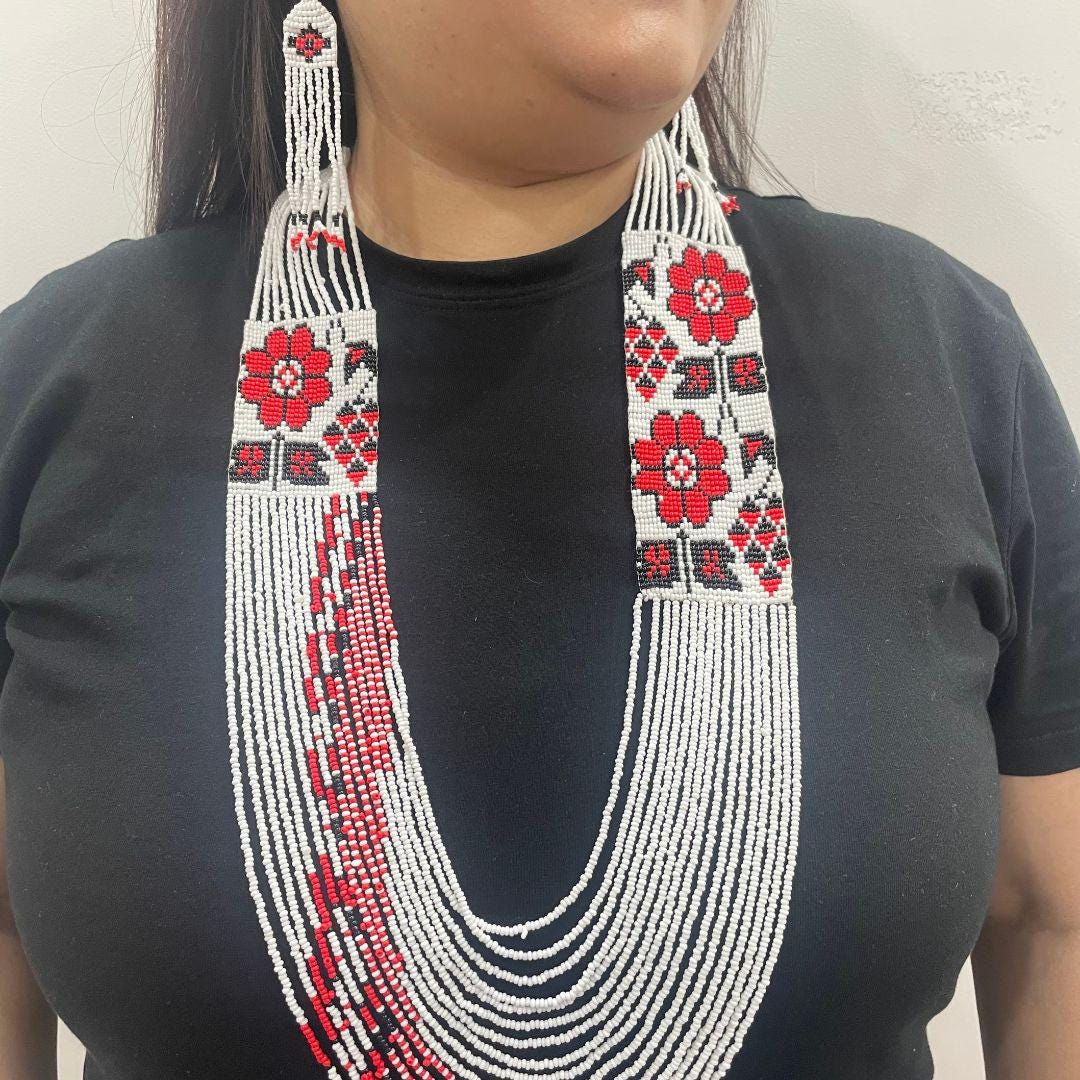 Rose Beaded Earring Fringe Beaded Earring For Women Gift For Friend Birthday Unique Gift For Women Friend Necklace With Red Jewelry Set Bead