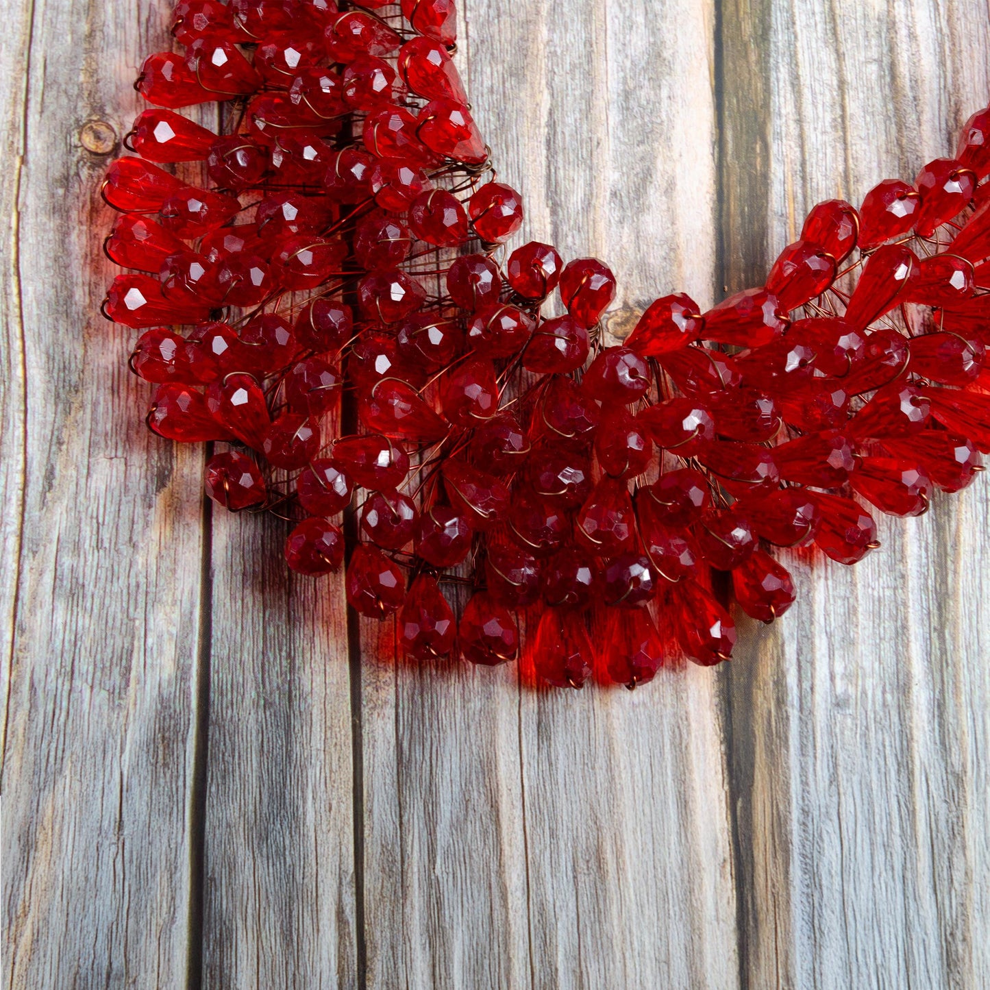Red And Green Glass Beads Statement Necklace Handmade Jewelry Unique Gift for Her