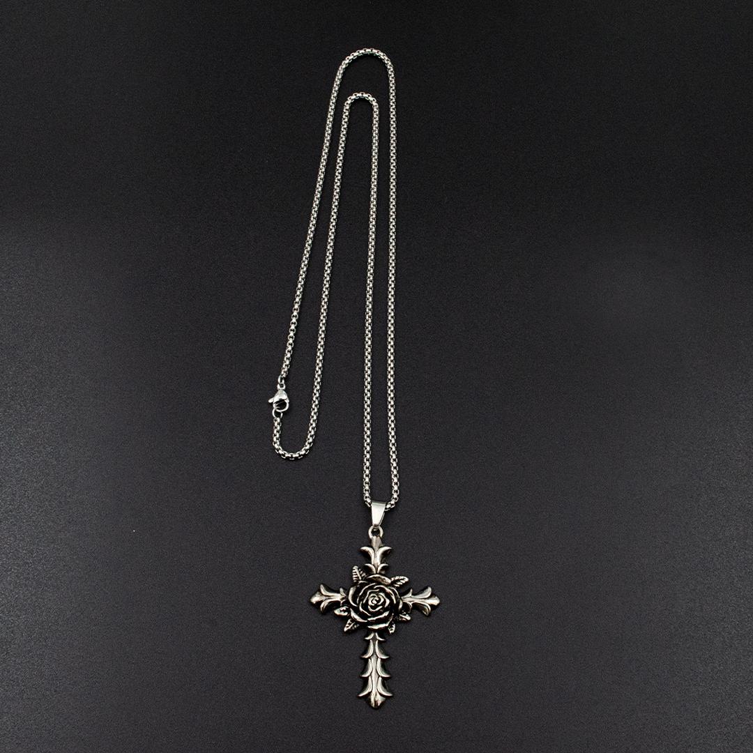 Gothic Triple Moon Necklace with Rose Cross Ghost Necklace Gothic Rose Necklace Perfect Gift for Halloween