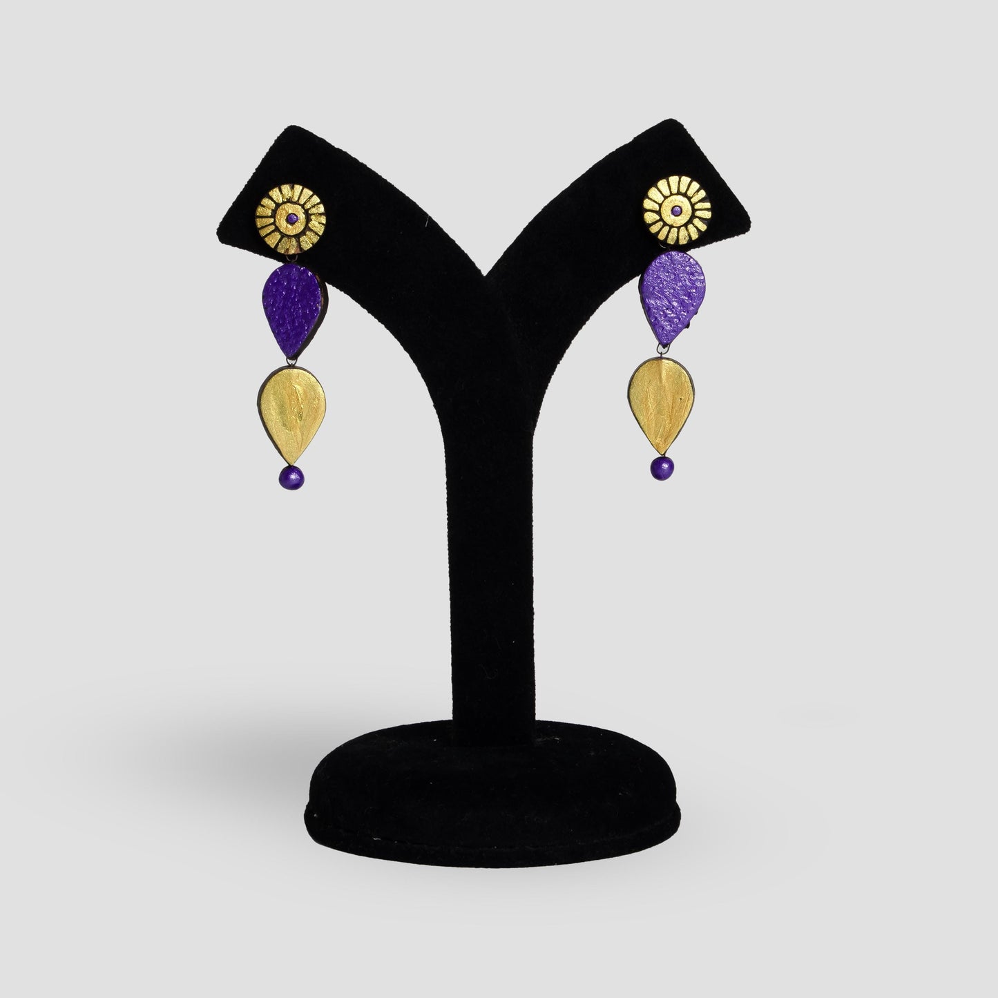 Purple And Golden Clay Jewelry Set Minimalist Necklace And Boho Dangle Earrings Aesthetic Jewelry
