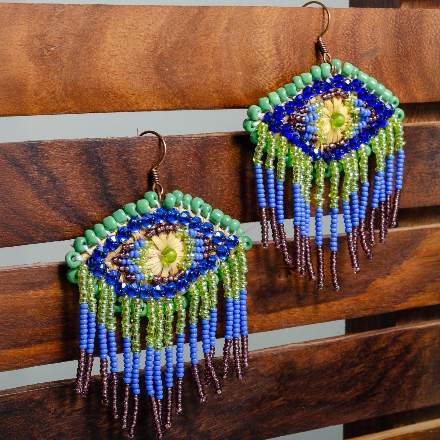 Mystical Evil Eye Seed Beads Earrings Handcrafted Boho Jewelry Evil Eye Earrings Handmade Gift for Her Fringes Earrings