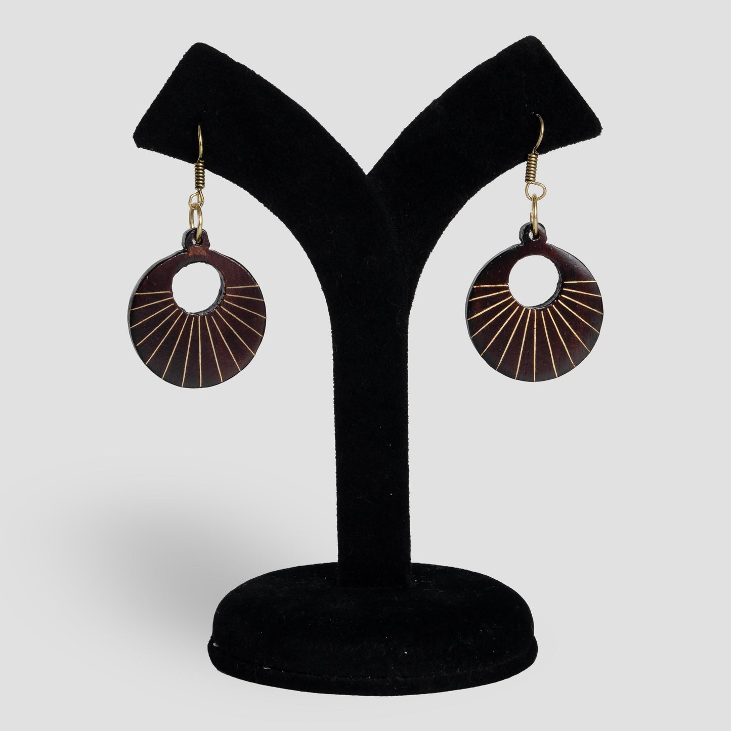 Rosewood Dangling Earrings with Ray Inlay Unique Jewelry Christmas Gifts