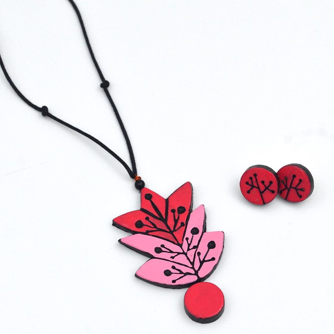 Maple Leaves Inspired Clay Set Pink Purple Floral Stud Earrings Delicate Handmade Jewelry