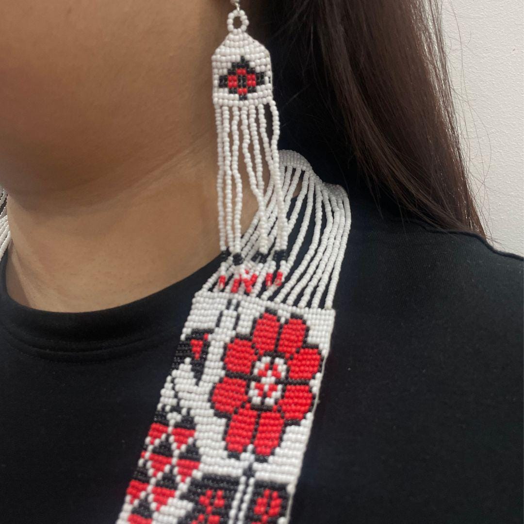 Rose Beaded Earring Fringe Beaded Earring For Women Gift For Friend Birthday Unique Gift For Women Friend Necklace With Red Jewelry Set Bead