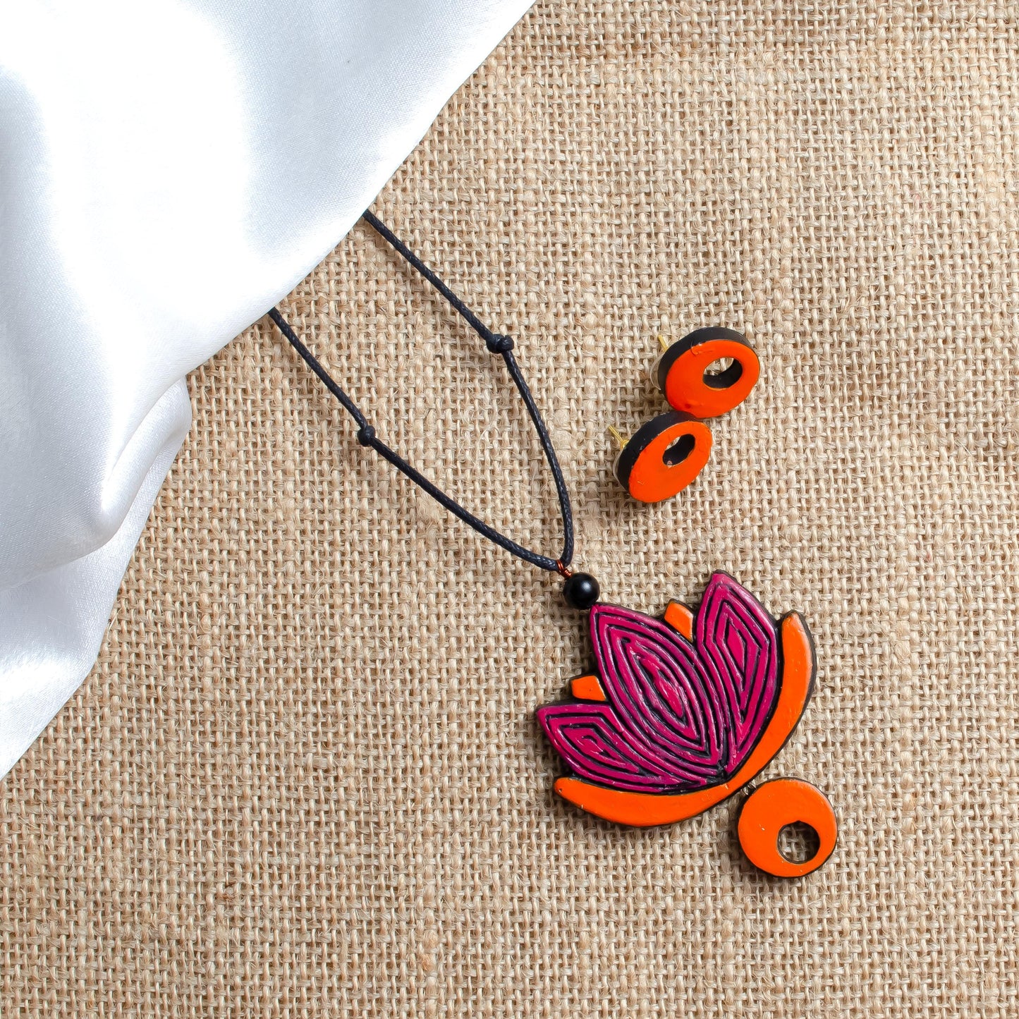 Lotus Clay Jewelry Set Pink Orange Minimalist Necklace Handmade Jewelry Perfect Gifts for Her