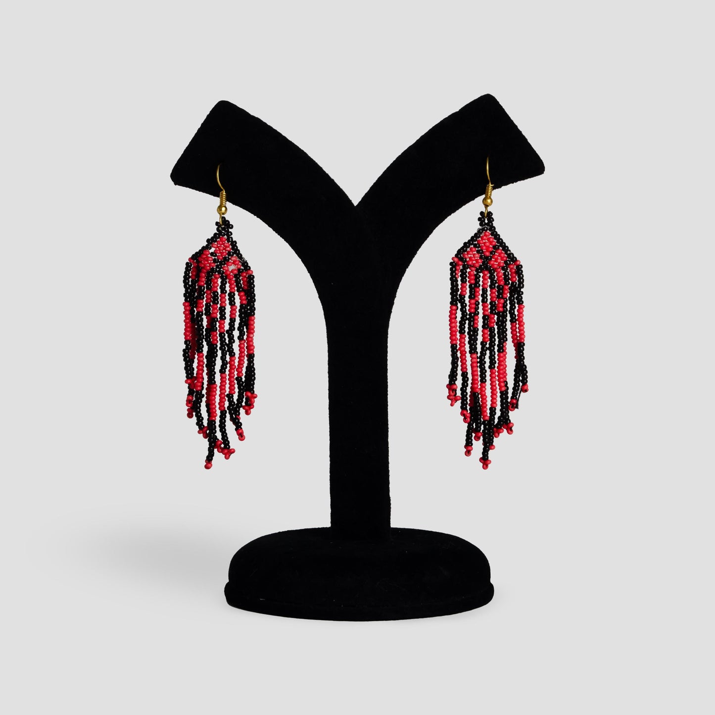 Red and Black Native American Seed Bead Jewelry Set Hippie Statement Necklace