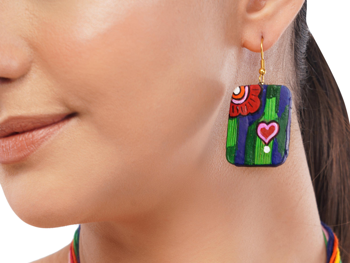 Handmade Valentine Heart Abstract Clay Jewelry Set Lightweight Boho Dangle Earrings Valentine’s Gift