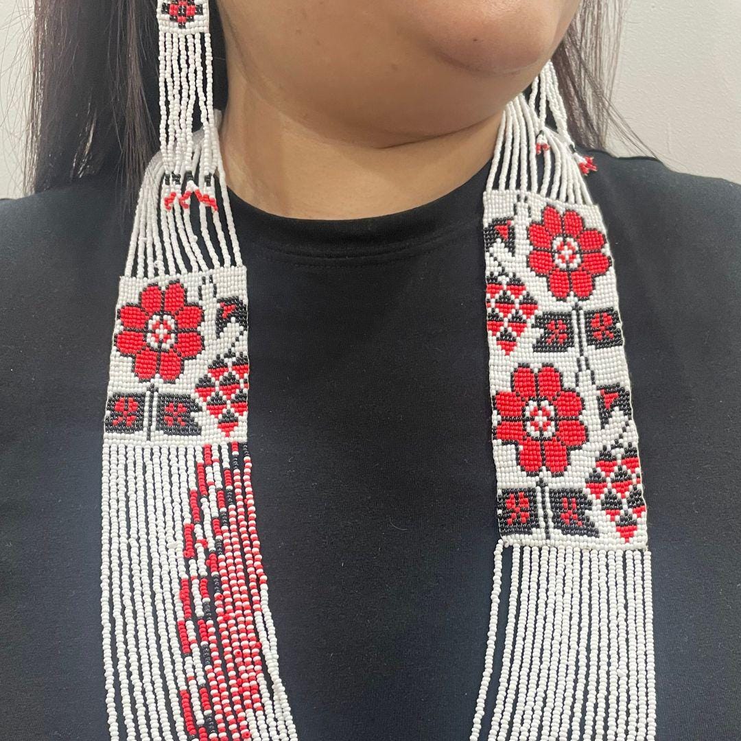 Rose Beaded Earring Fringe Beaded Earring For Women Gift For Friend Birthday Unique Gift For Women Friend Necklace With Red Jewelry Set Bead