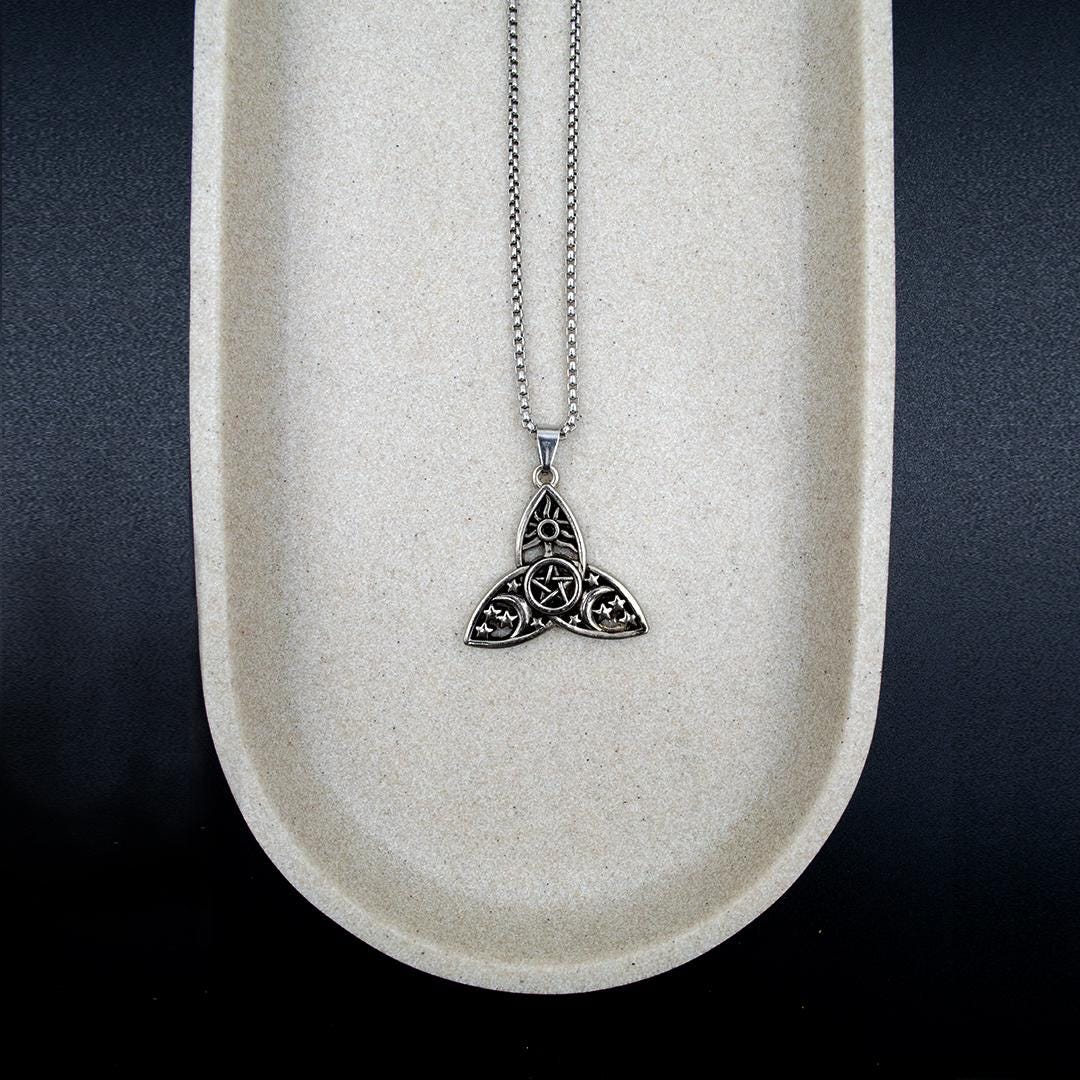 Gothic Triple Moon Necklace with Rose Cross Ghost Necklace Gothic Rose Necklace Perfect Gift for Halloween