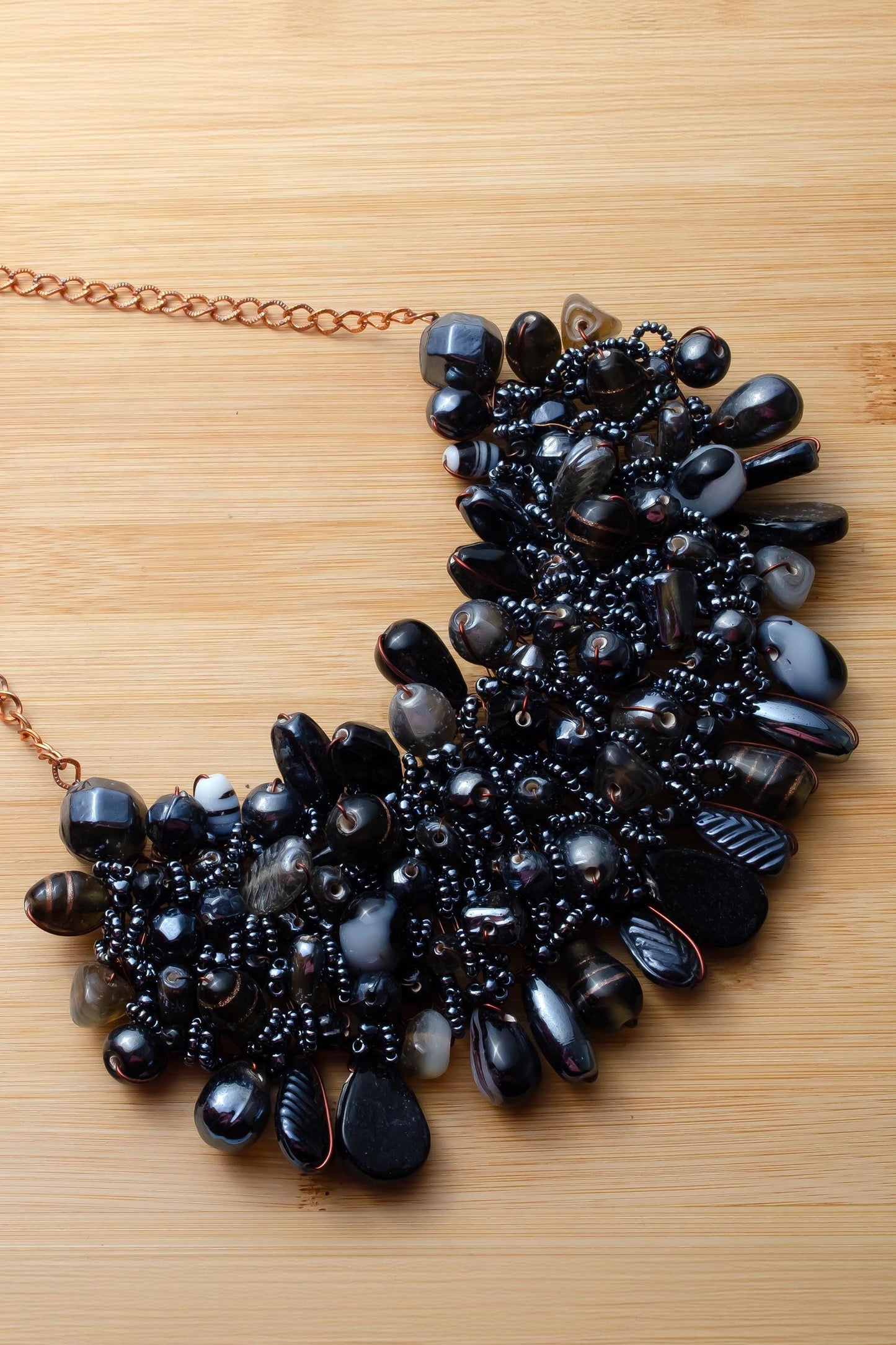 Handmade Black Beaded Necklace Glass Seed Bead Boho Necklace Gift for Girlfriend Seed Bead Necklace