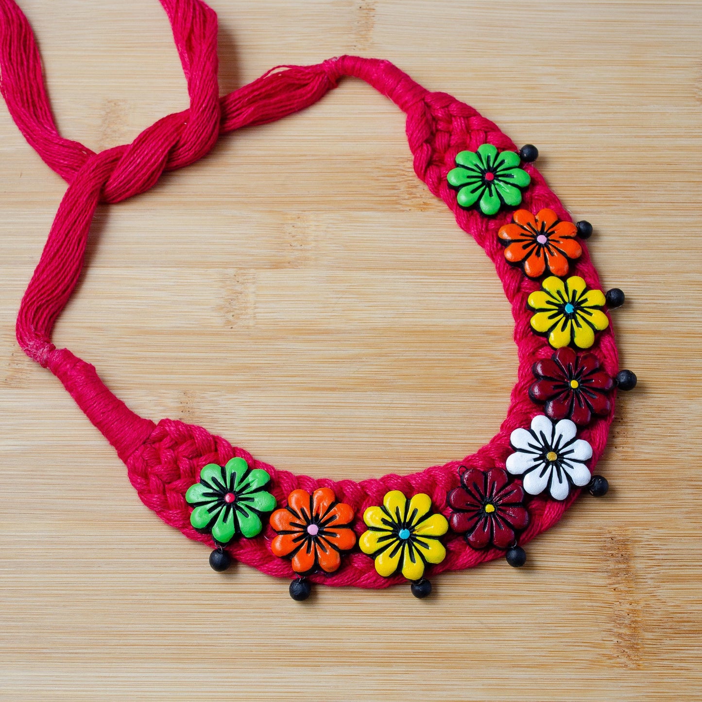 Red Terracotta Forget Me Not Flower Earrings Adjustable Necklace Unique Multicolor Jewelry