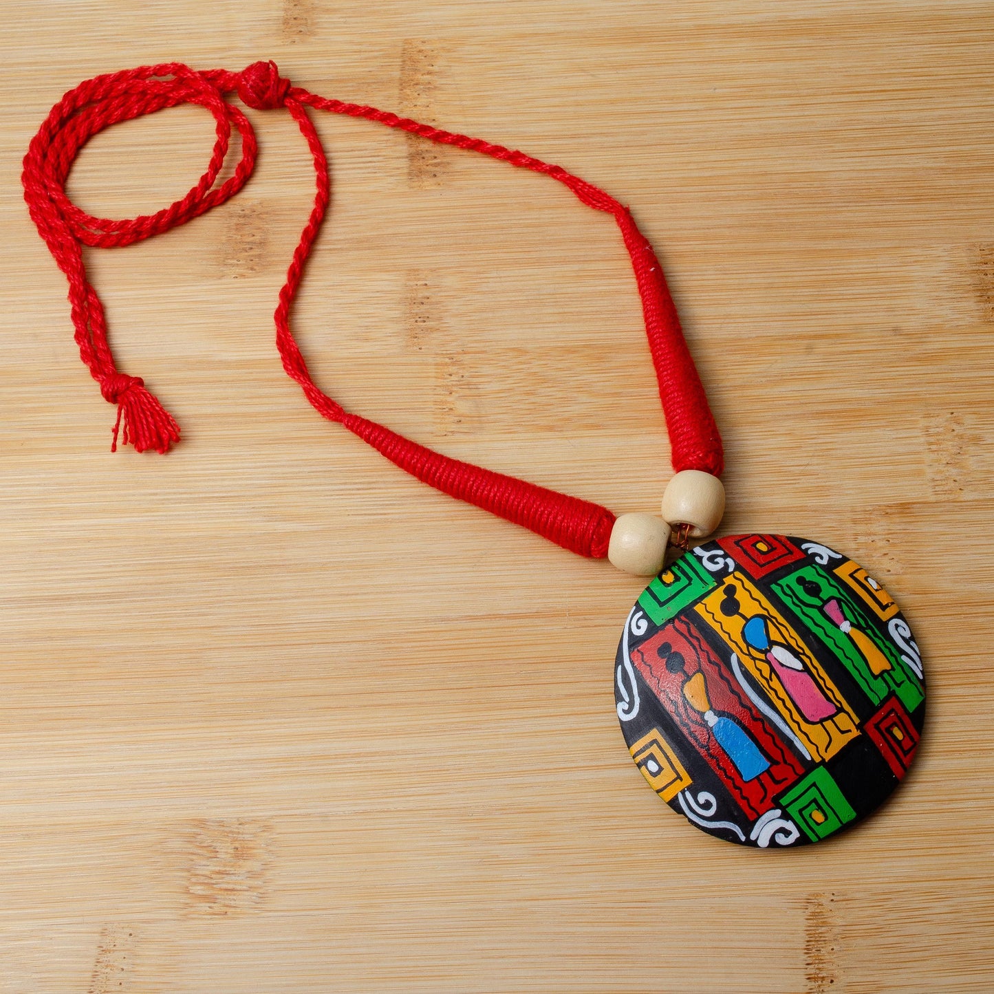 Red Oval Geometric Clay Necklace Bohemian Earrings Vibrant Tribal Design Jewelry Matching Earrings Hypoallergenic Jewelry Set
