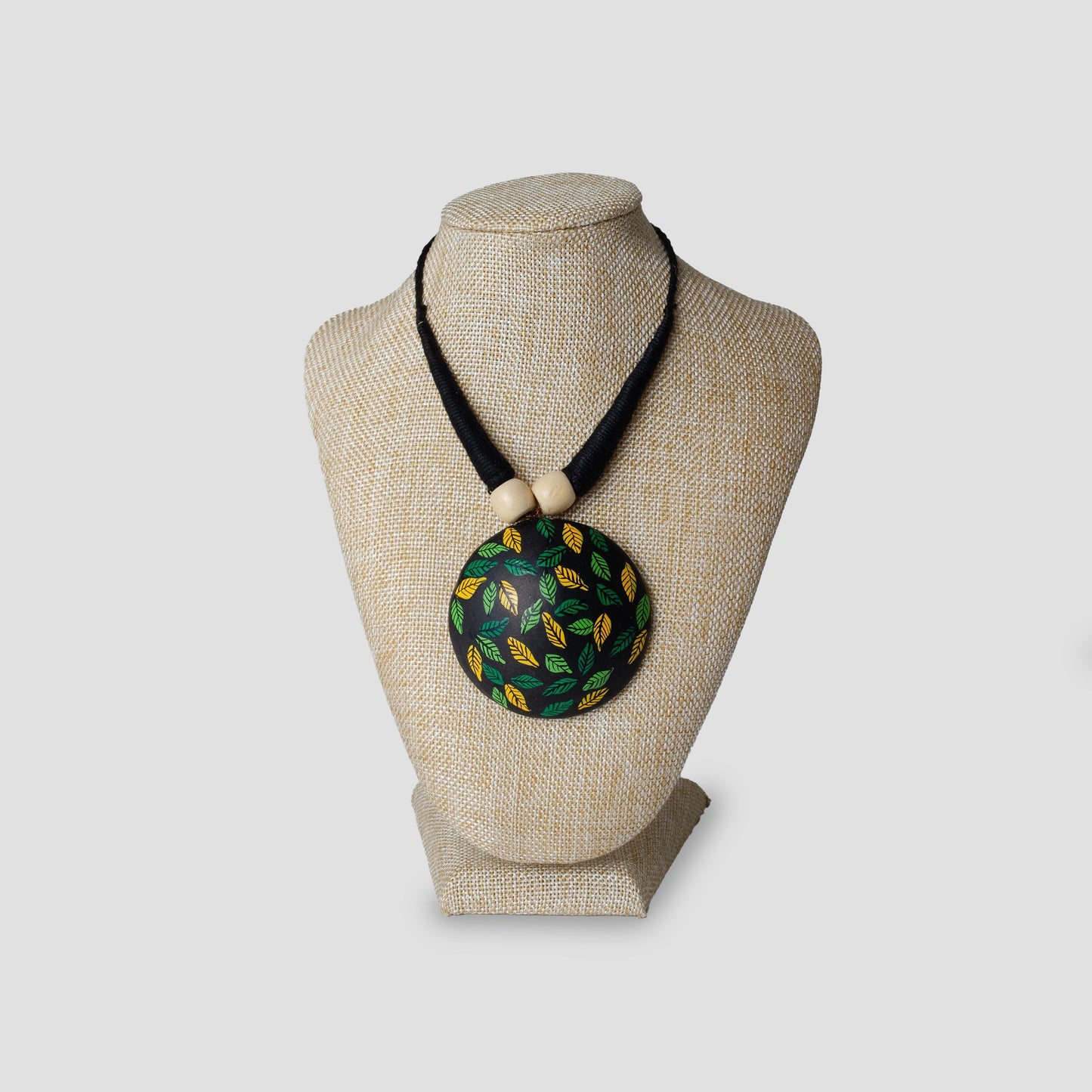 Mystical Leaf Earrings on Black Base Green Yellow Leaf Design Handmade Jewelry Unique Gift for Her Hypo allergic Jewelry Set