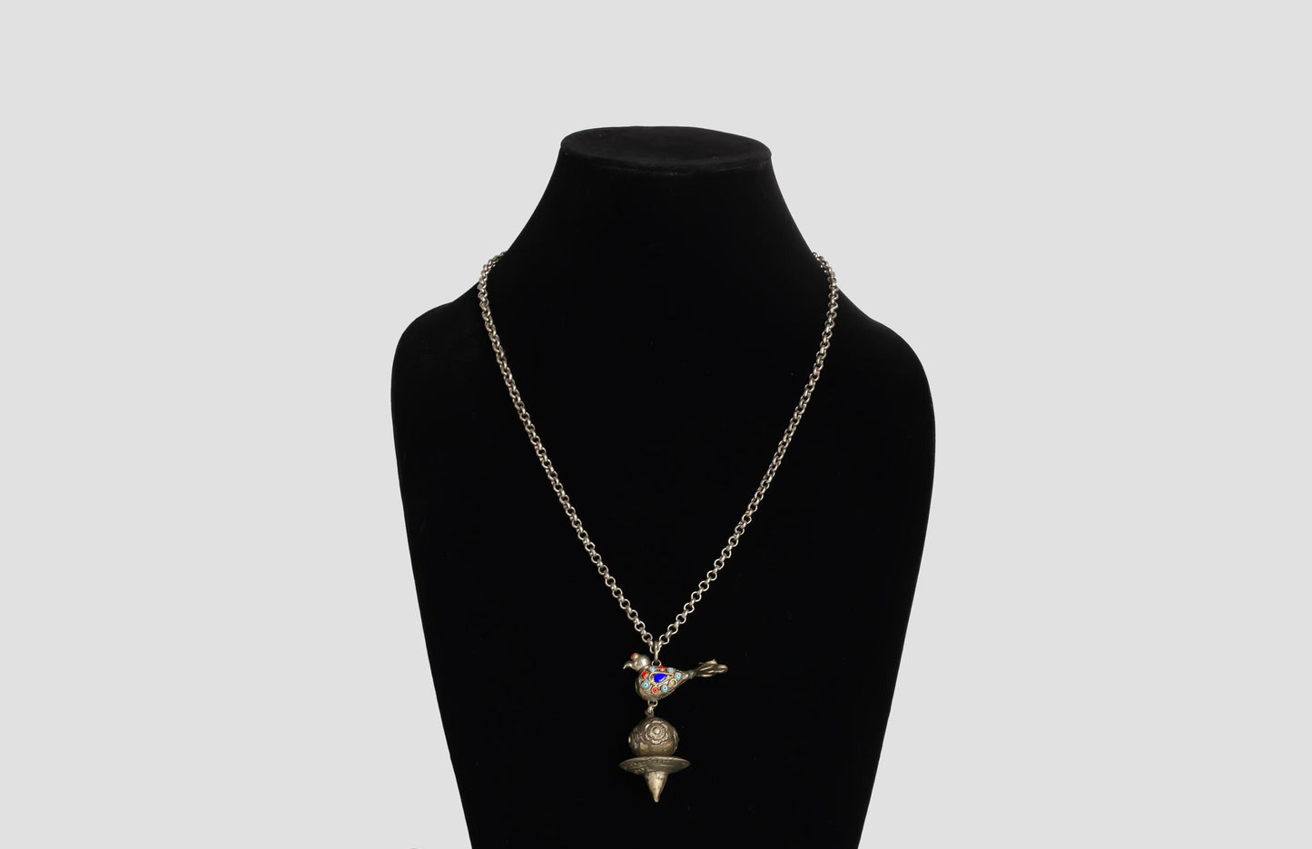 Vintage Afghan Jewelry Necklace with Bird Glass Stone Silver Afghan Bohemian Necklace Boho Necklace
