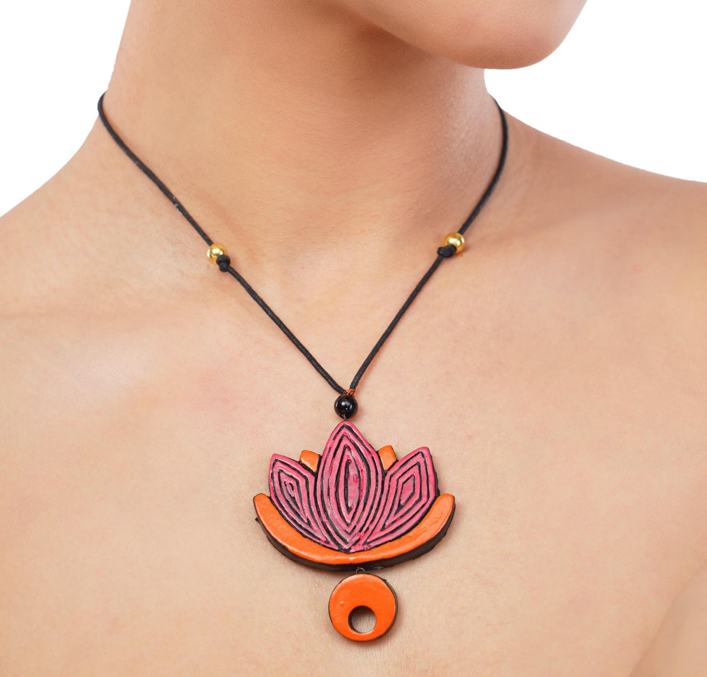 Lotus Clay Jewelry Set Pink Orange Minimalist Necklace Handmade Jewelry Perfect Gifts for Her