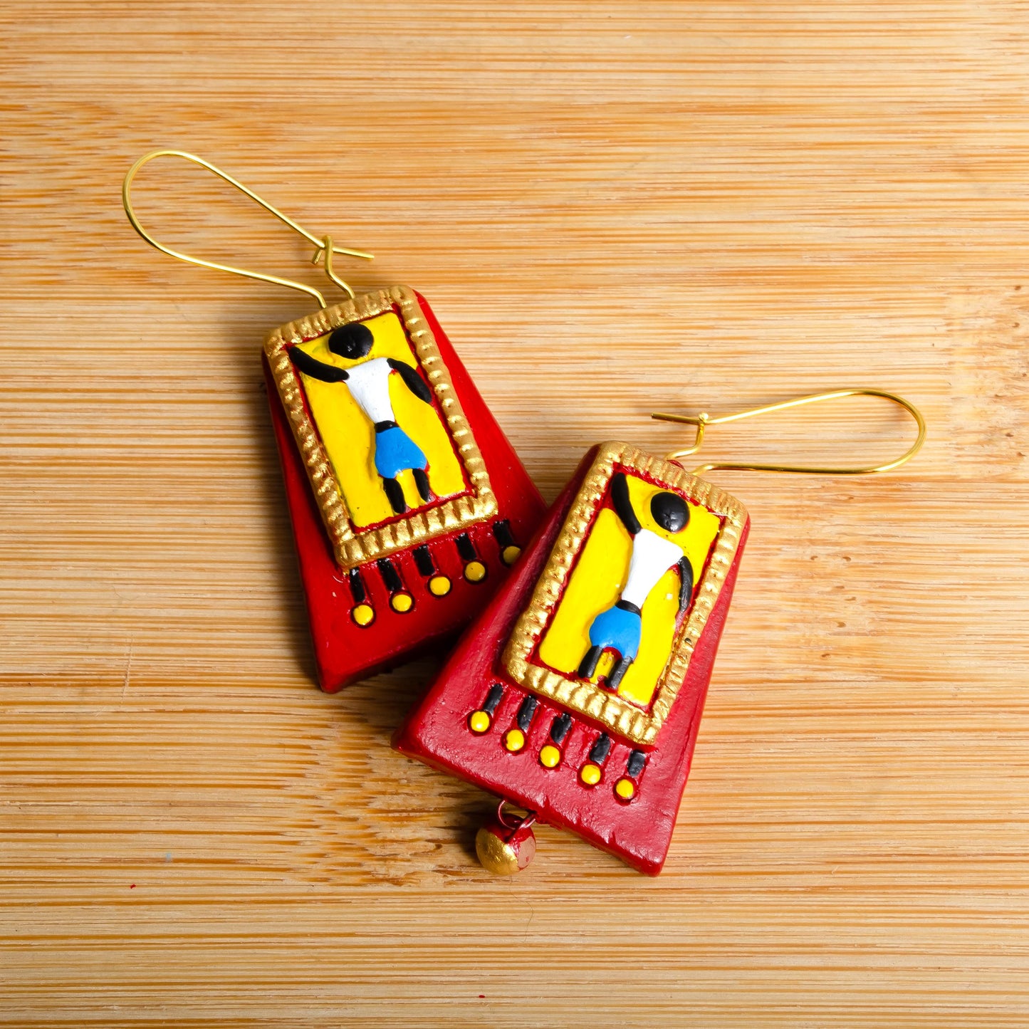 Red Clay Jewelry Set with Tribal Design Handmade Jewelry Statement Earrings Gifts for Her