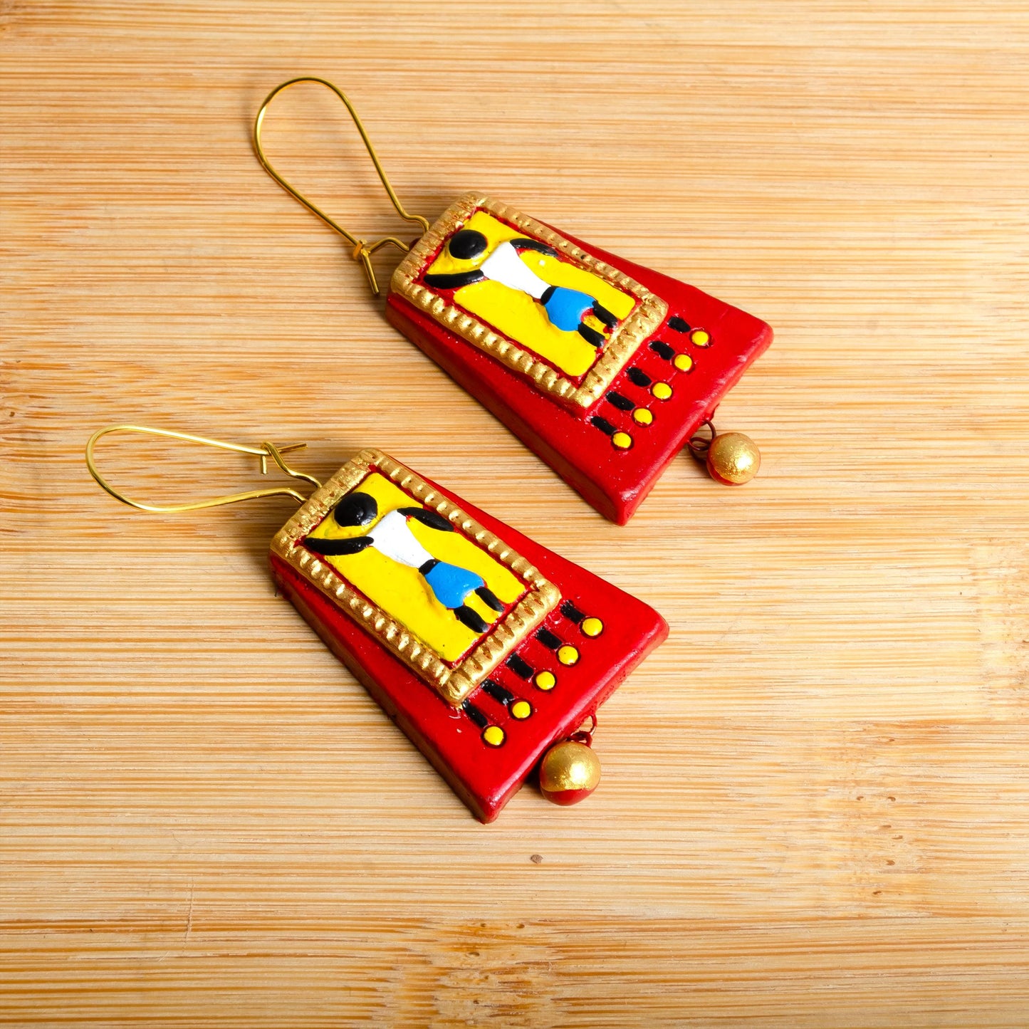 Red Clay Jewelry Set with Tribal Design Handmade Jewelry Statement Earrings Gifts for Her