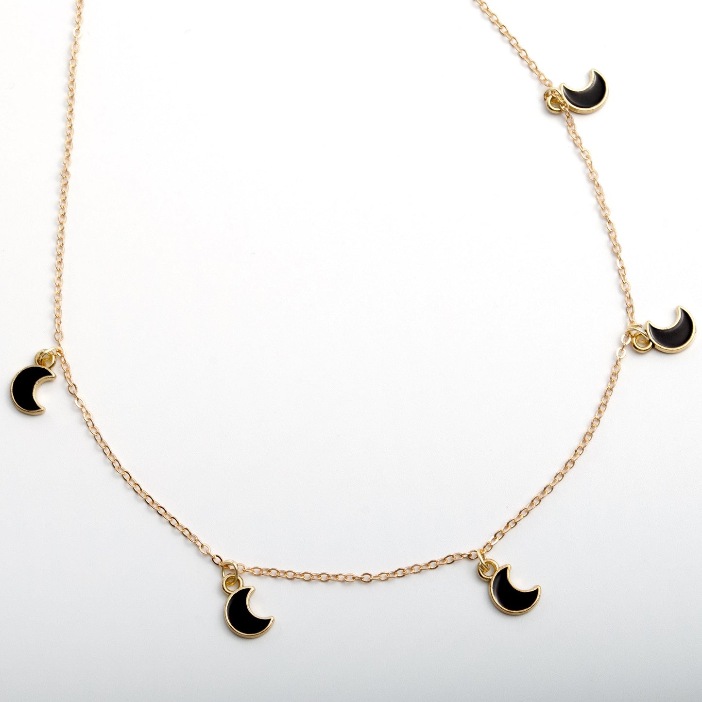 Minimalist Half Moon Mini Donut Necklace Handmade Adjustable Black Moon-Inspired Design