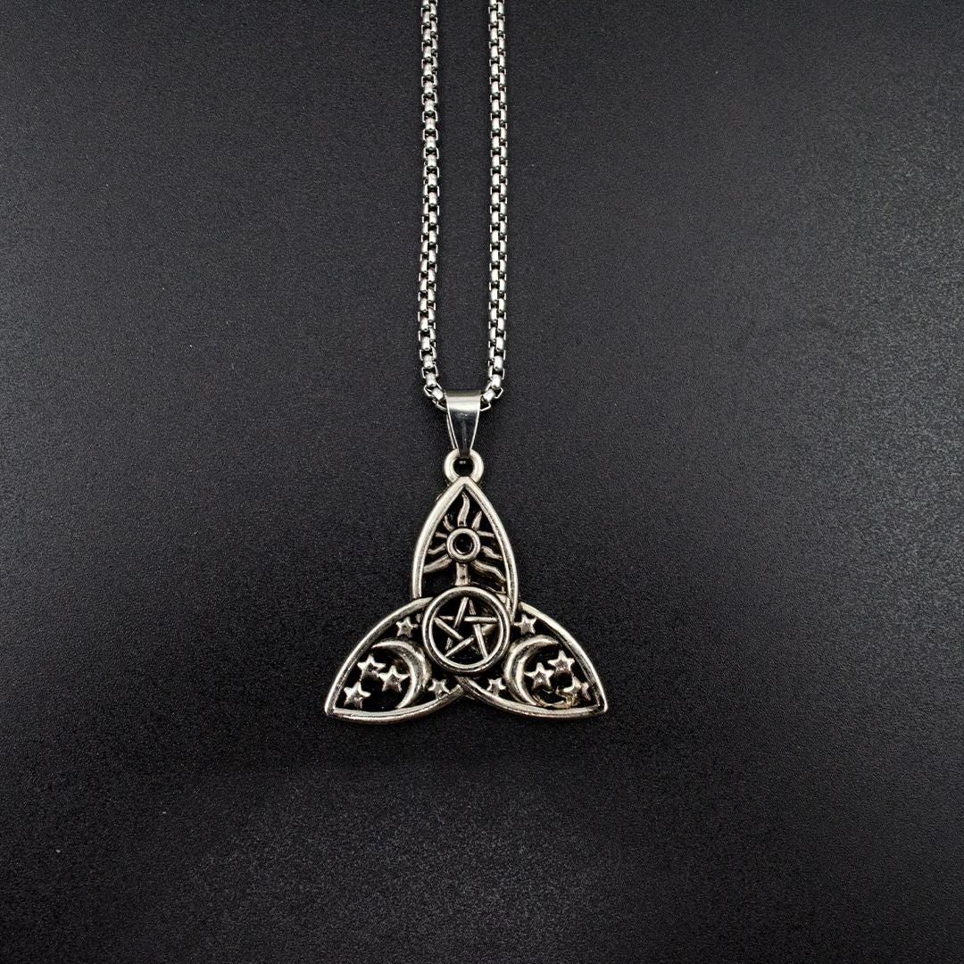 Gothic Triple Moon Necklace with Rose Cross Ghost Necklace Gothic Rose Necklace Perfect Gift for Halloween