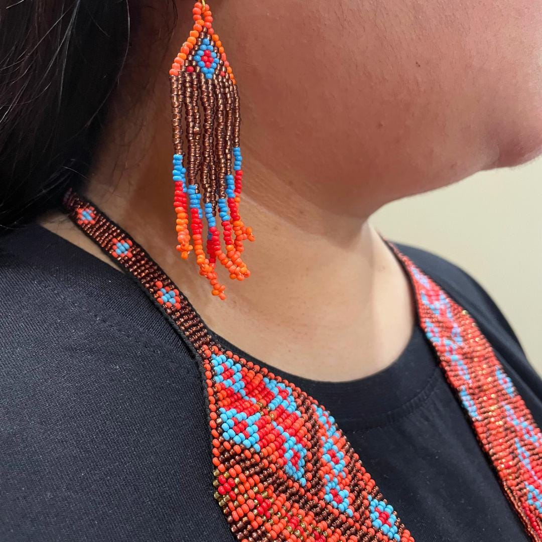 Red Beaded Necklace For Women Red Necklace Small Bead Woven Necklace Beaded Vintage Beaded Necklace Set Red Women Gift Ideas For Wedding