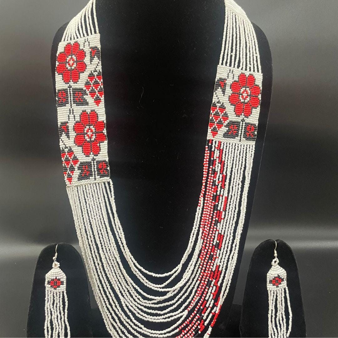 Rose Beaded Earring Fringe Beaded Earring For Women Gift For Friend Birthday Unique Gift For Women Friend Necklace With Red Jewelry Set Bead