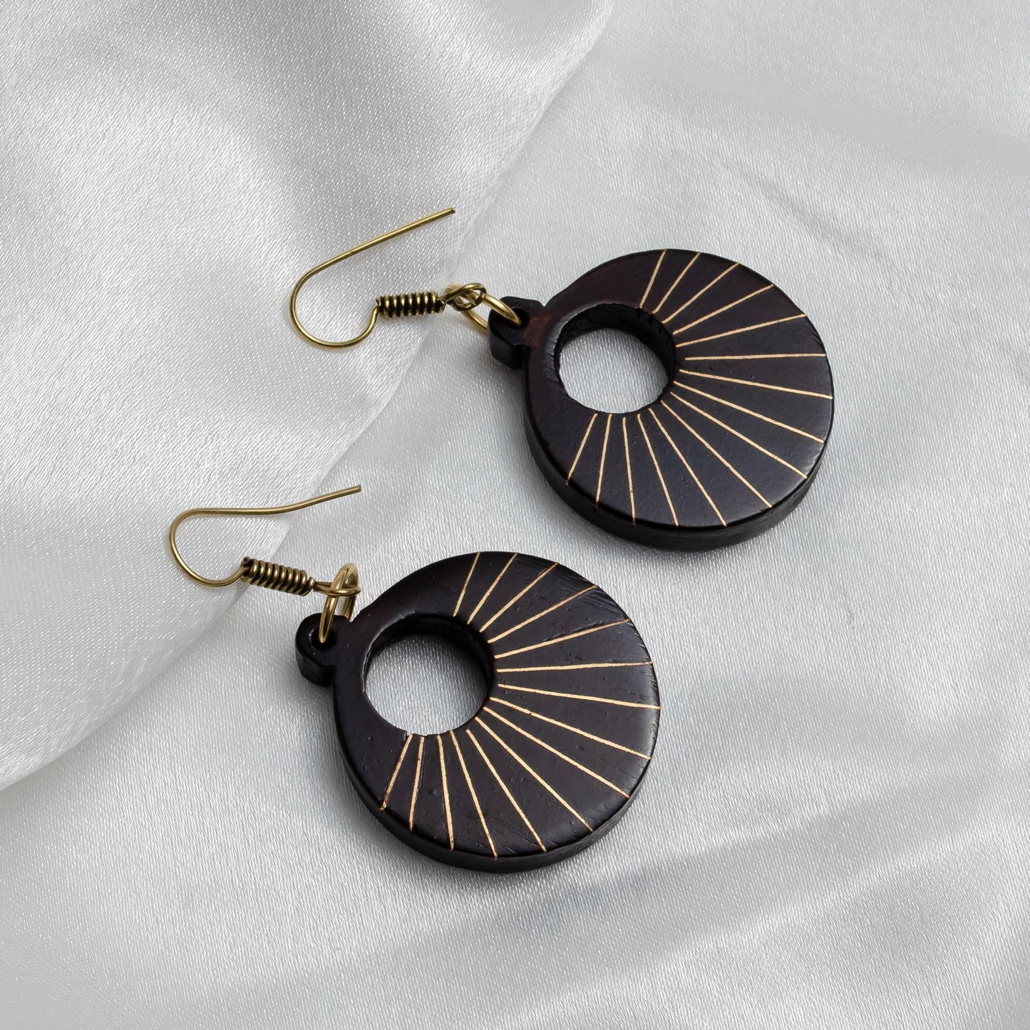 Rosewood Dangling Earrings with Ray Inlay Unique Jewelry Christmas Gifts