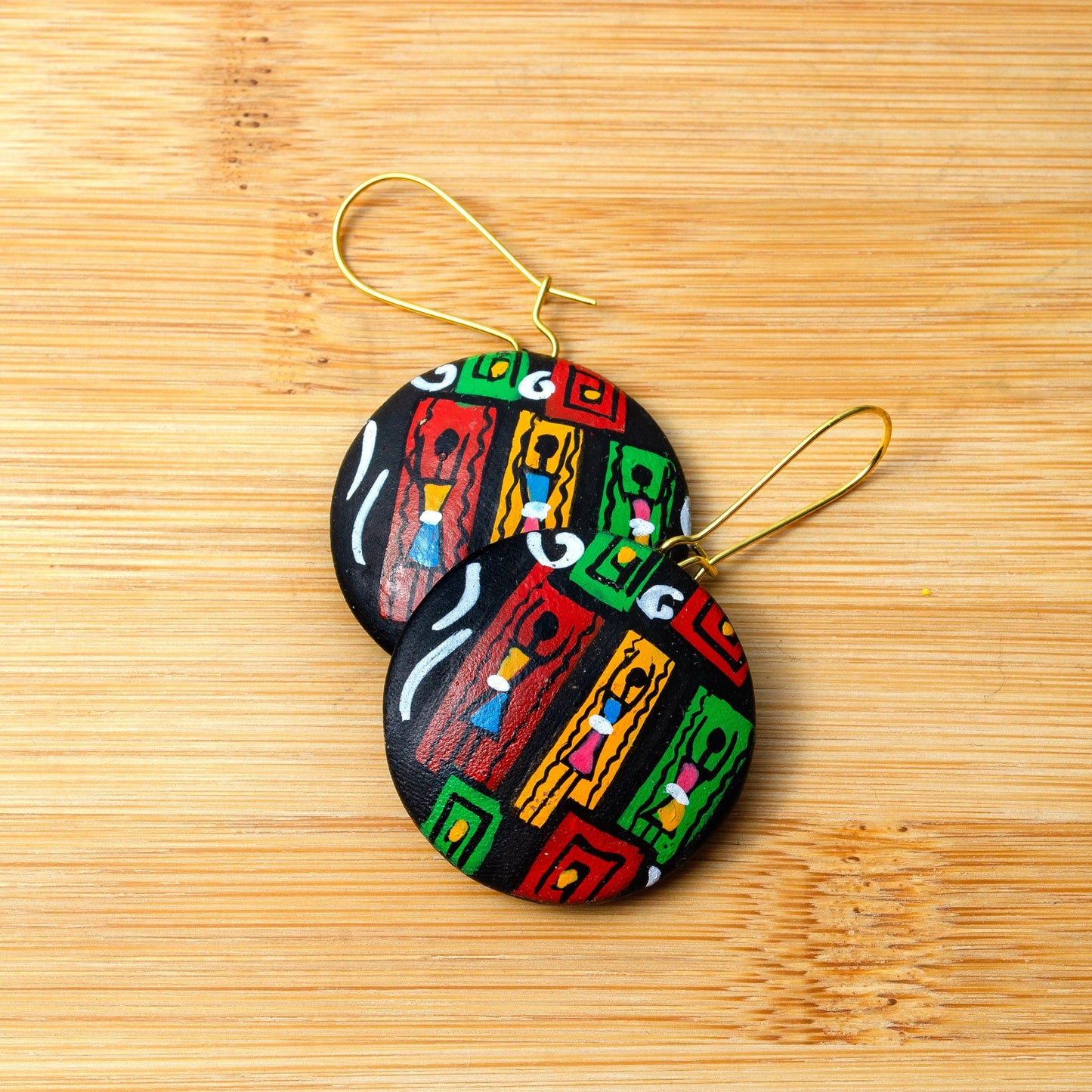 Red Oval Geometric Clay Necklace Bohemian Earrings Vibrant Tribal Design Jewelry Matching Earrings Hypoallergenic Jewelry Set